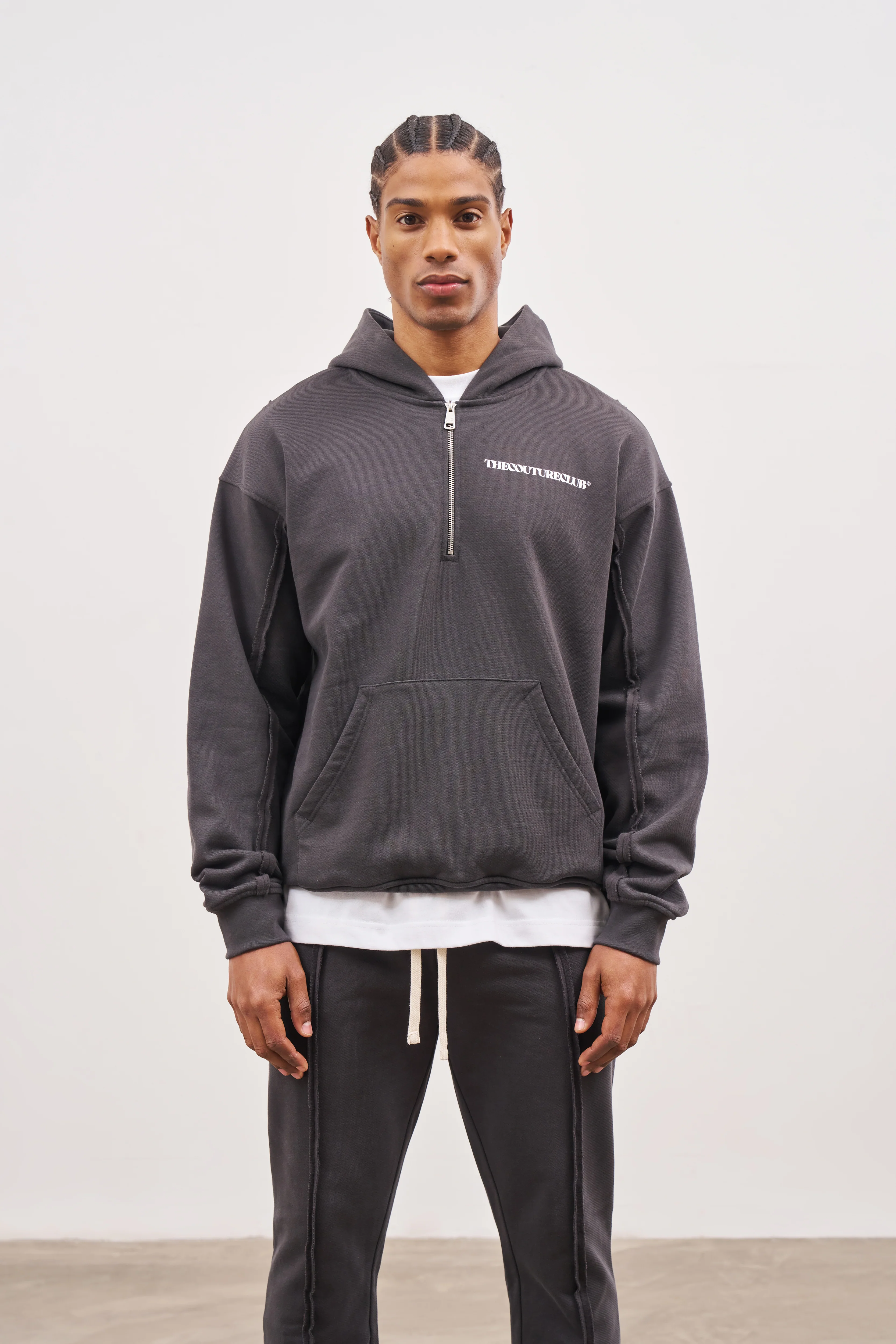 RAW SEAM QUARTER ZIP HOODIE - CHARCOAL - Image 8