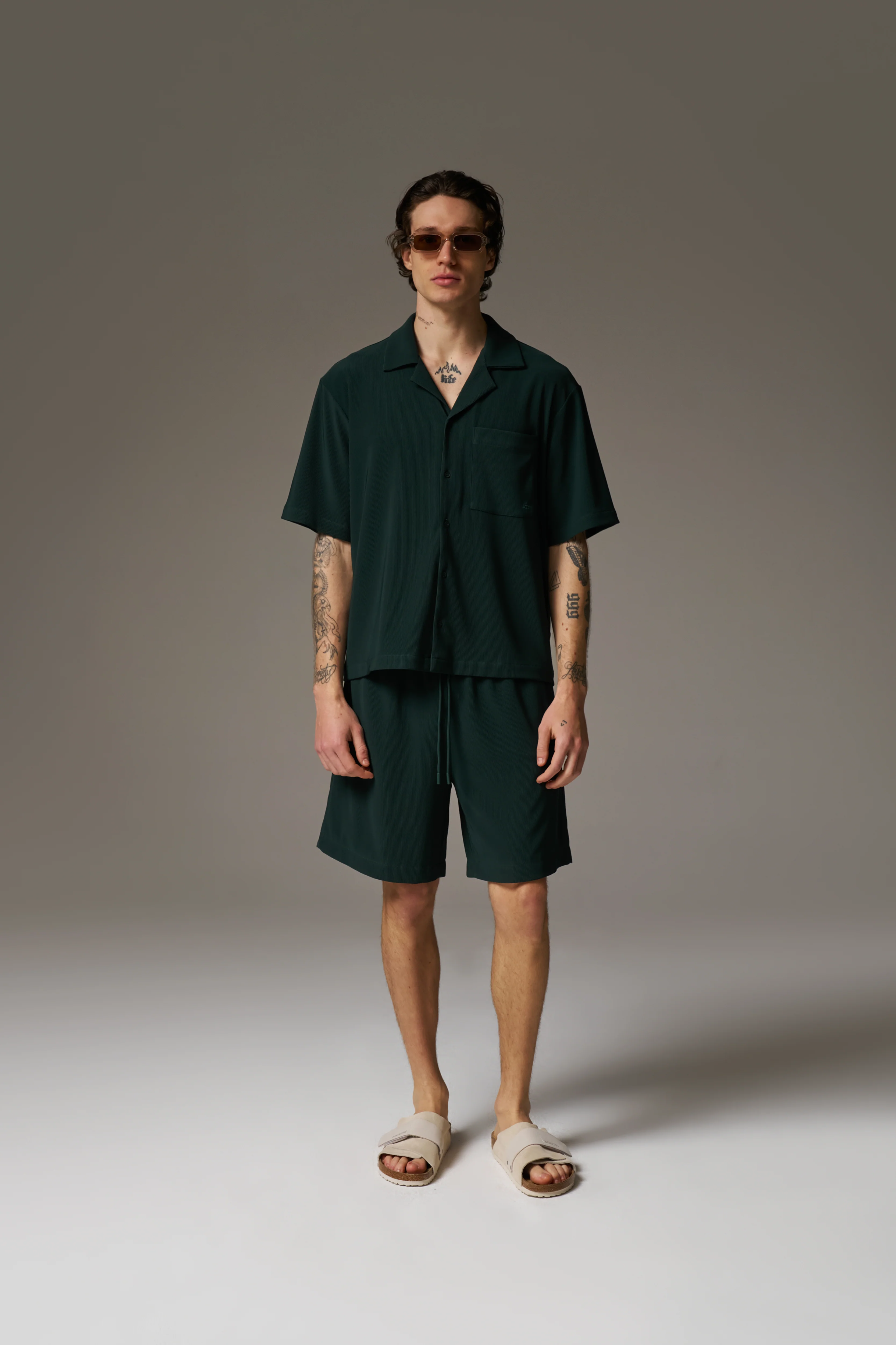RIB BUTTON THROUGH SHIRT - GREEN - Image 3