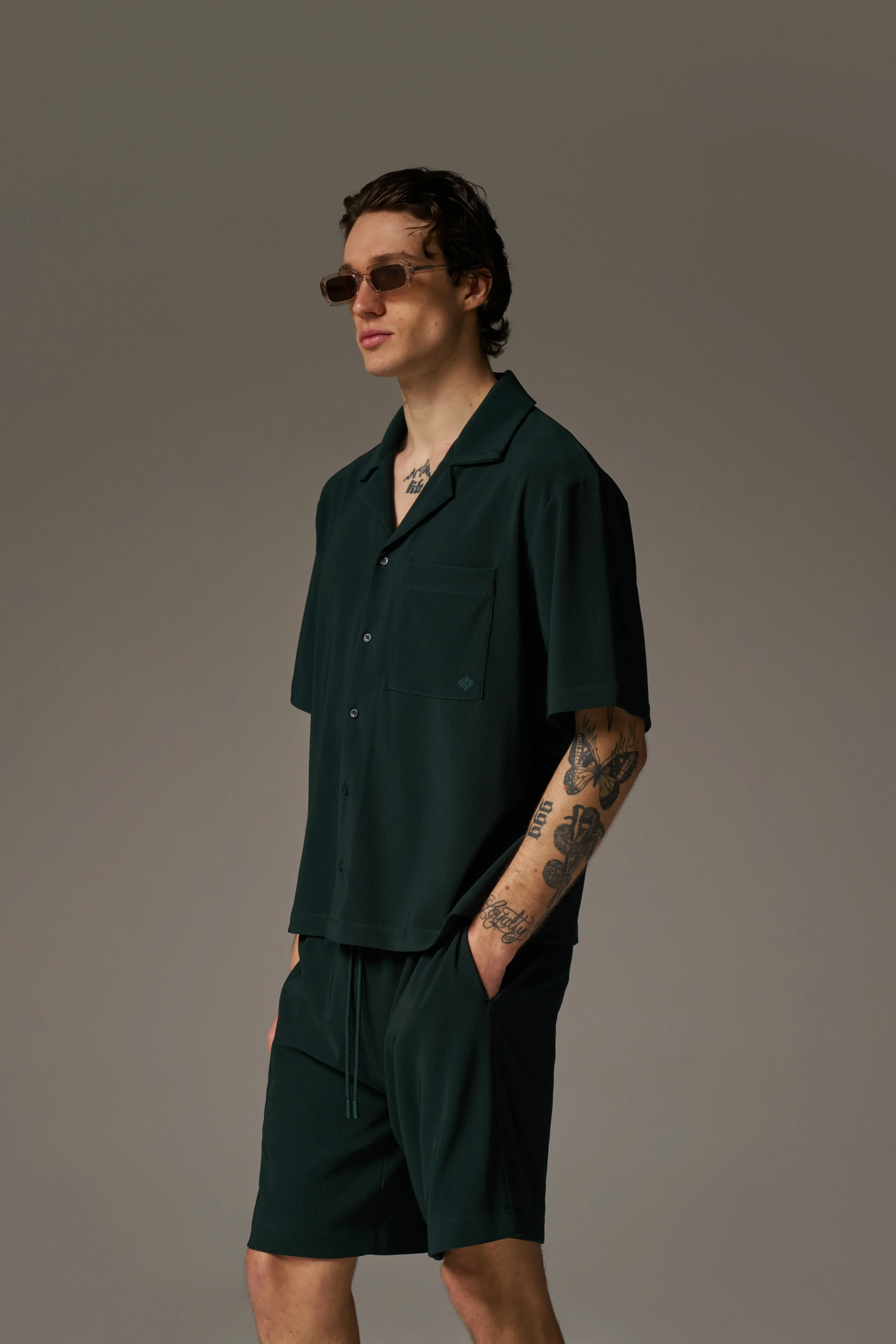 RIB BUTTON THROUGH SHIRT - GREEN - Image 6