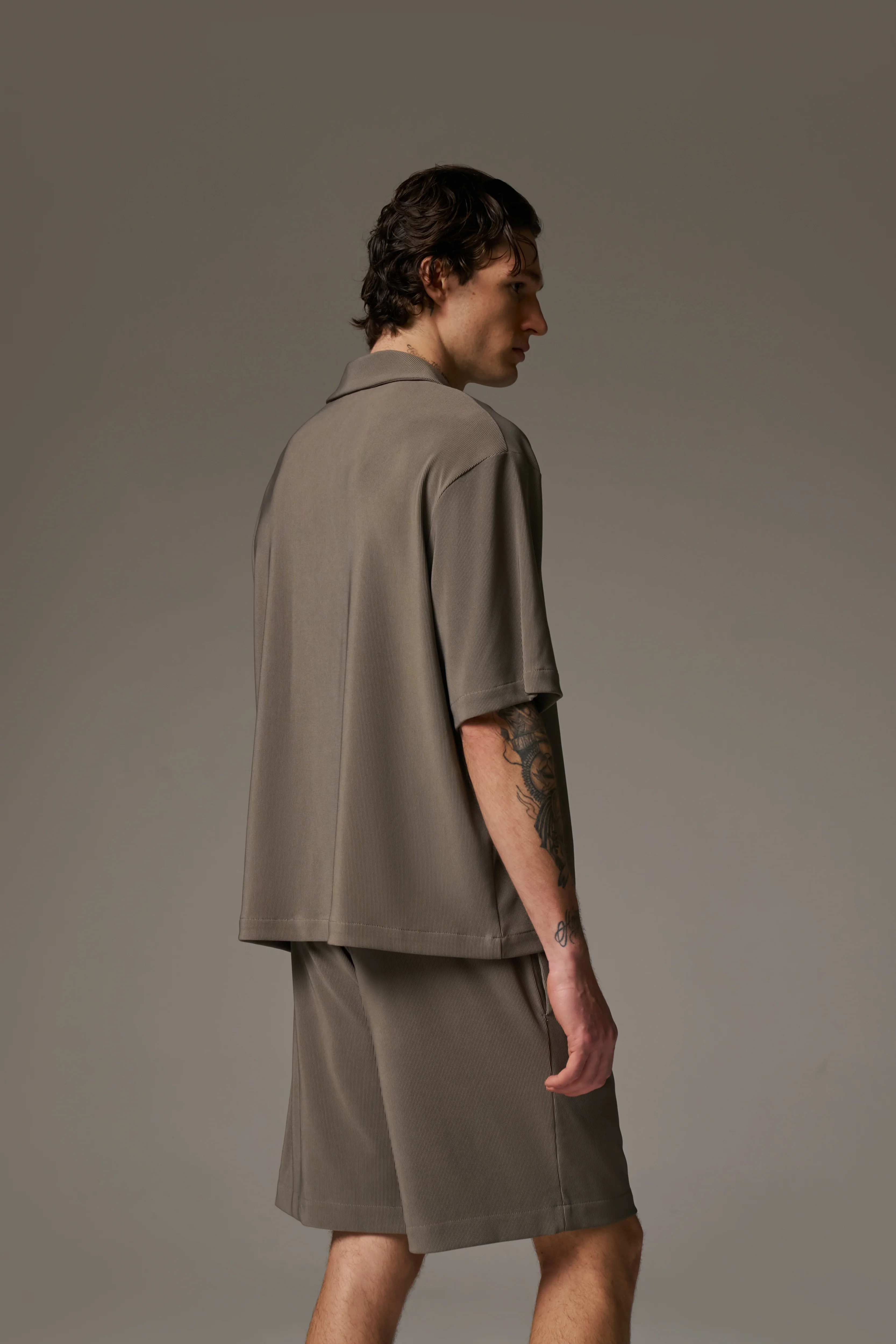 RIB BUTTON THROUGH SHIRT - MINK - Image 5
