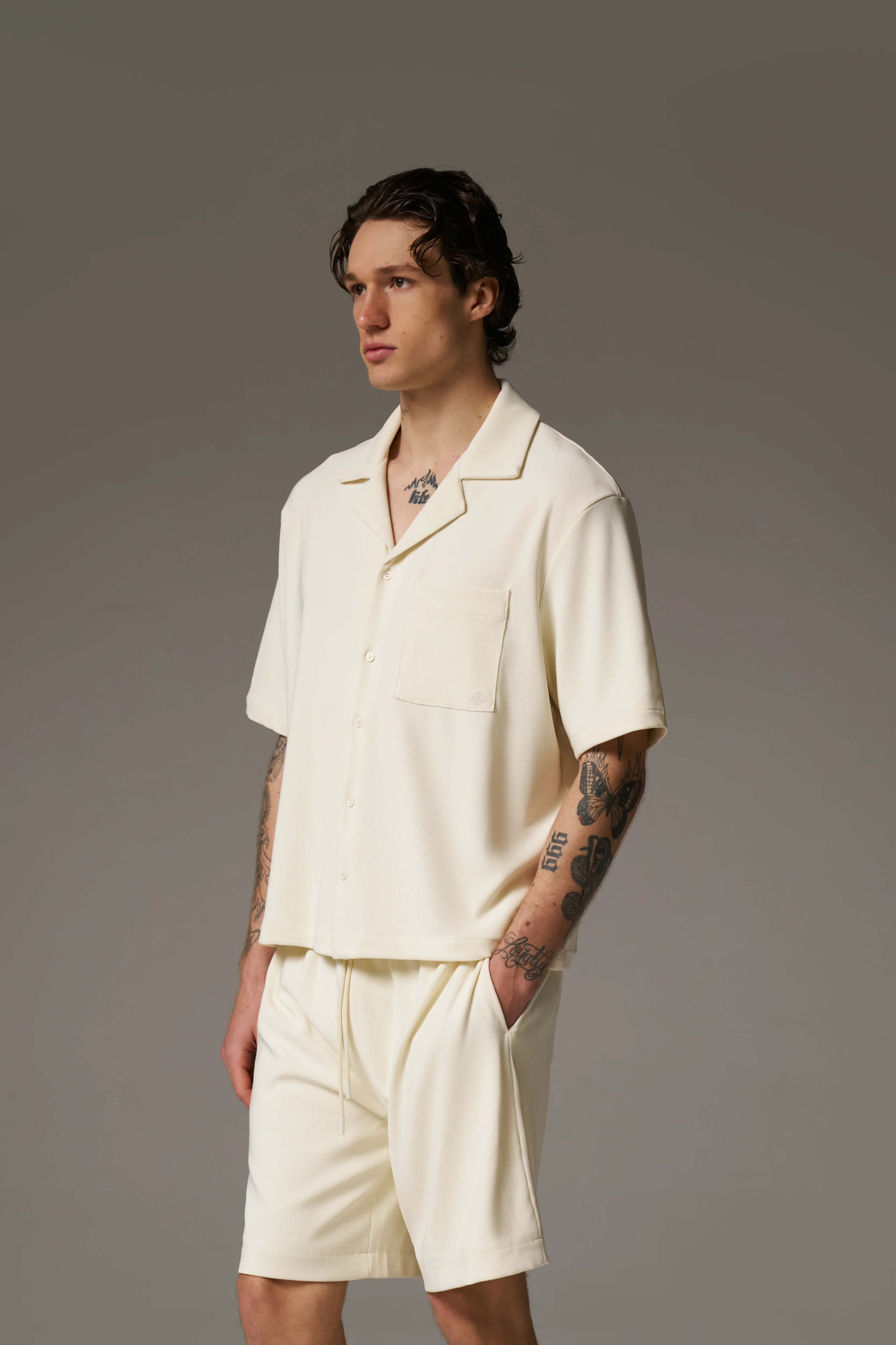 RIB BUTTON THROUGH SHIRT - OFF WHITE - Image 10