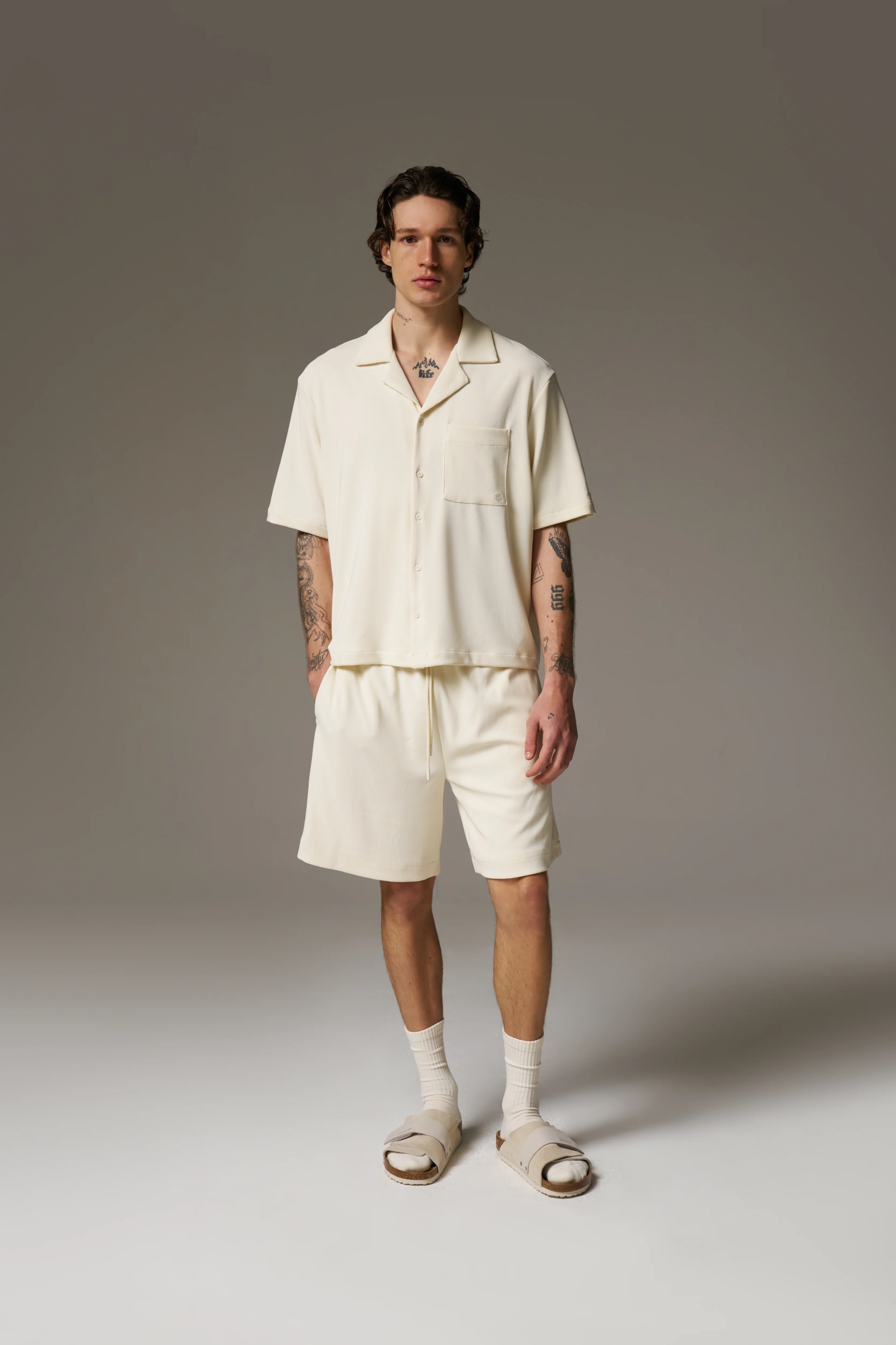 RIB BUTTON THROUGH SHIRT - OFF WHITE - Image 5