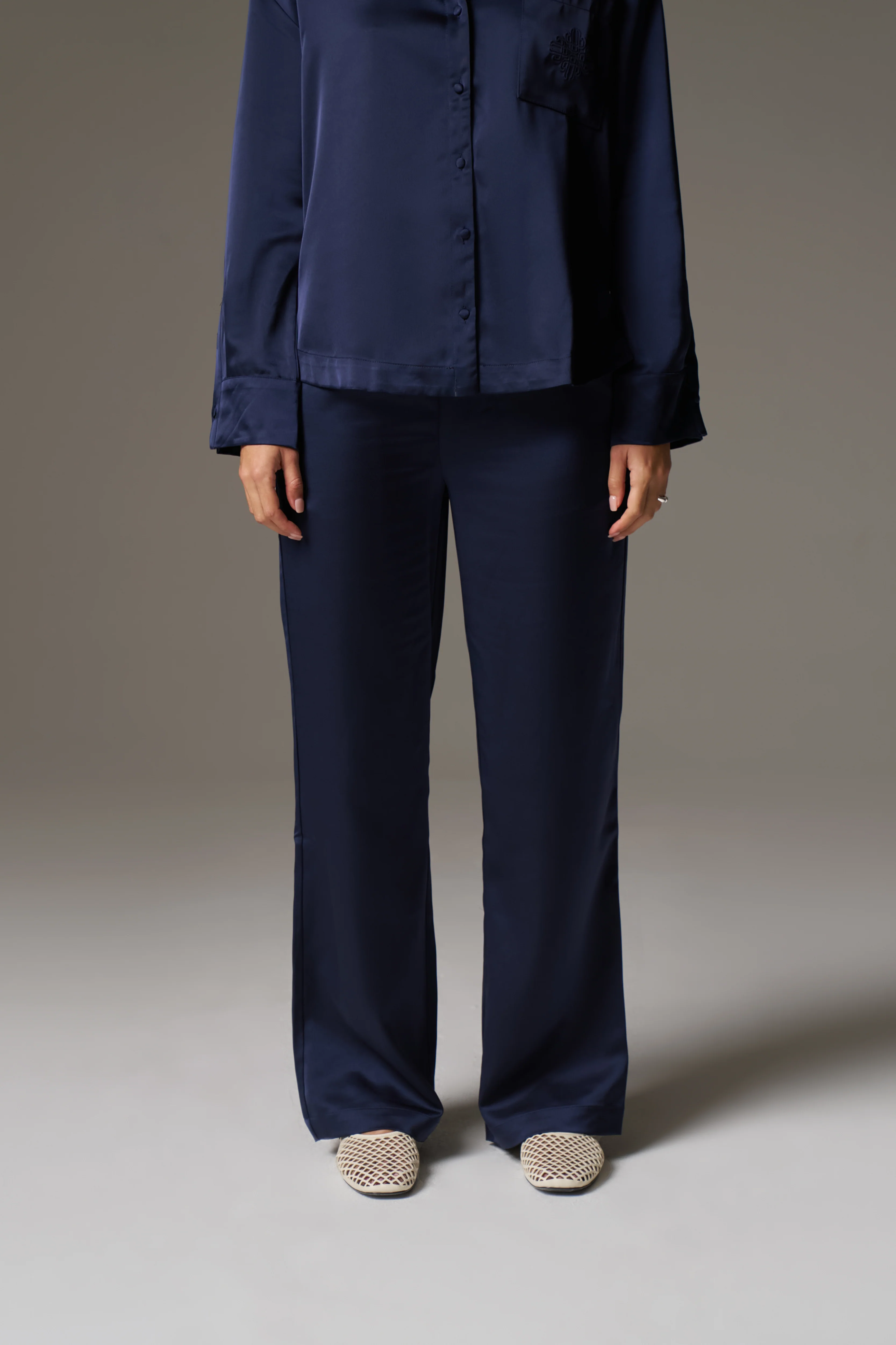SATIN EMBLEM TROUSERS - NAVY - Image 3
