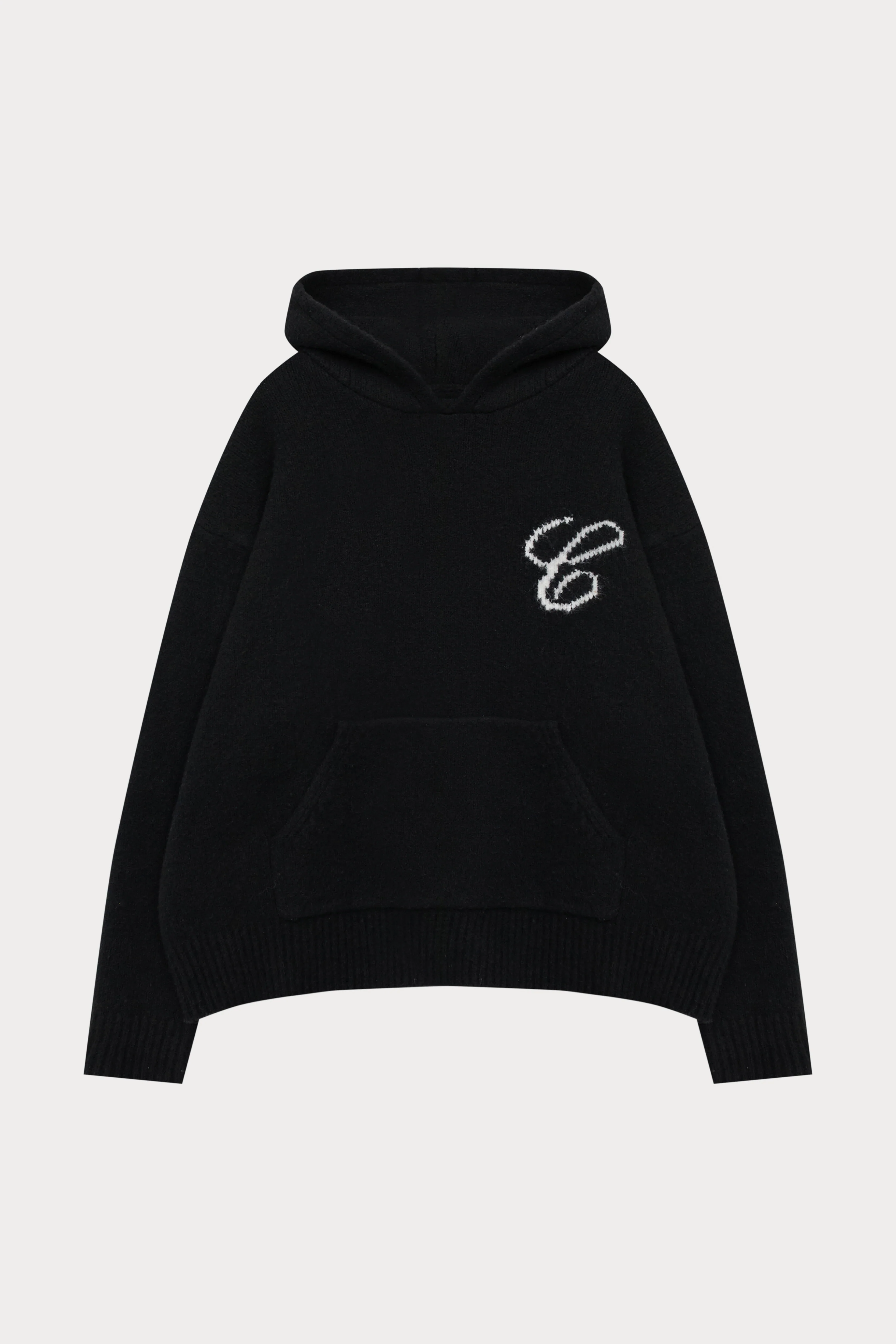 SCRIPT LOGO GRAPHIC KNITTED HOODIE - BLACK - Image 5