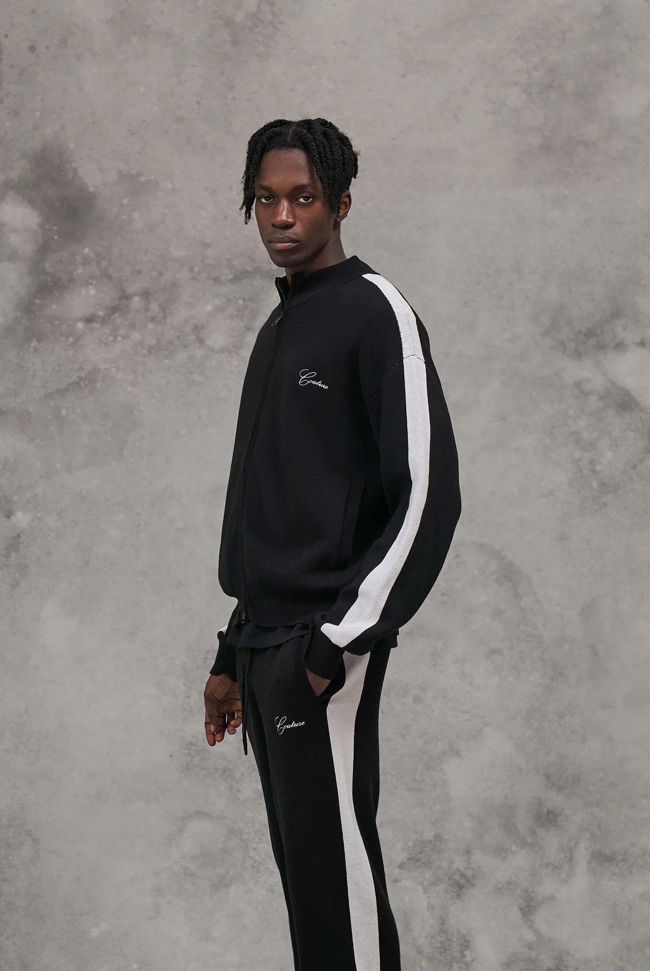 SIDE STRIPE KNITTED TRACK JACKET - BLACK - Image 2
