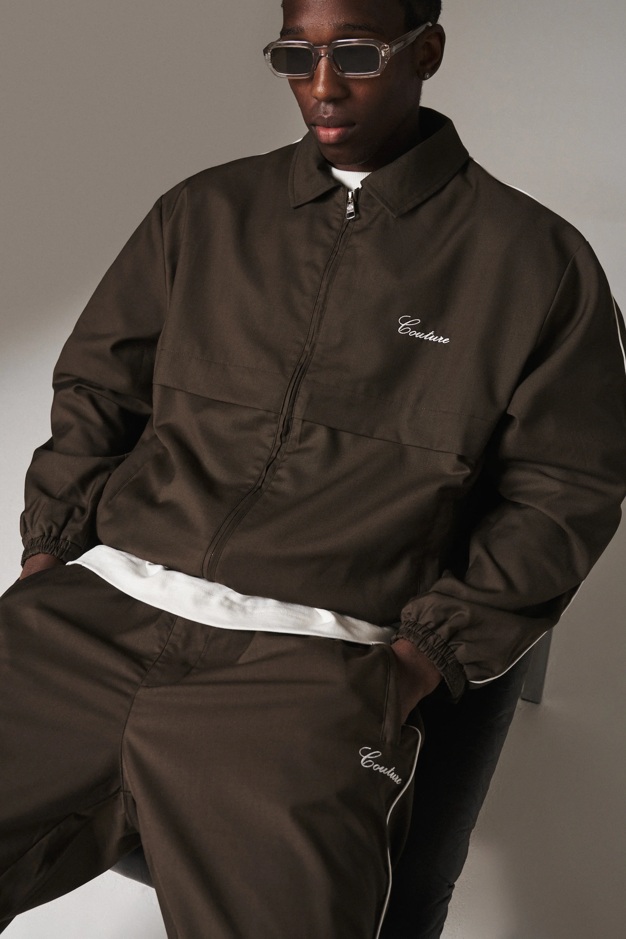 SMART PIPED TRACK JACKET - BROWN - Image 4