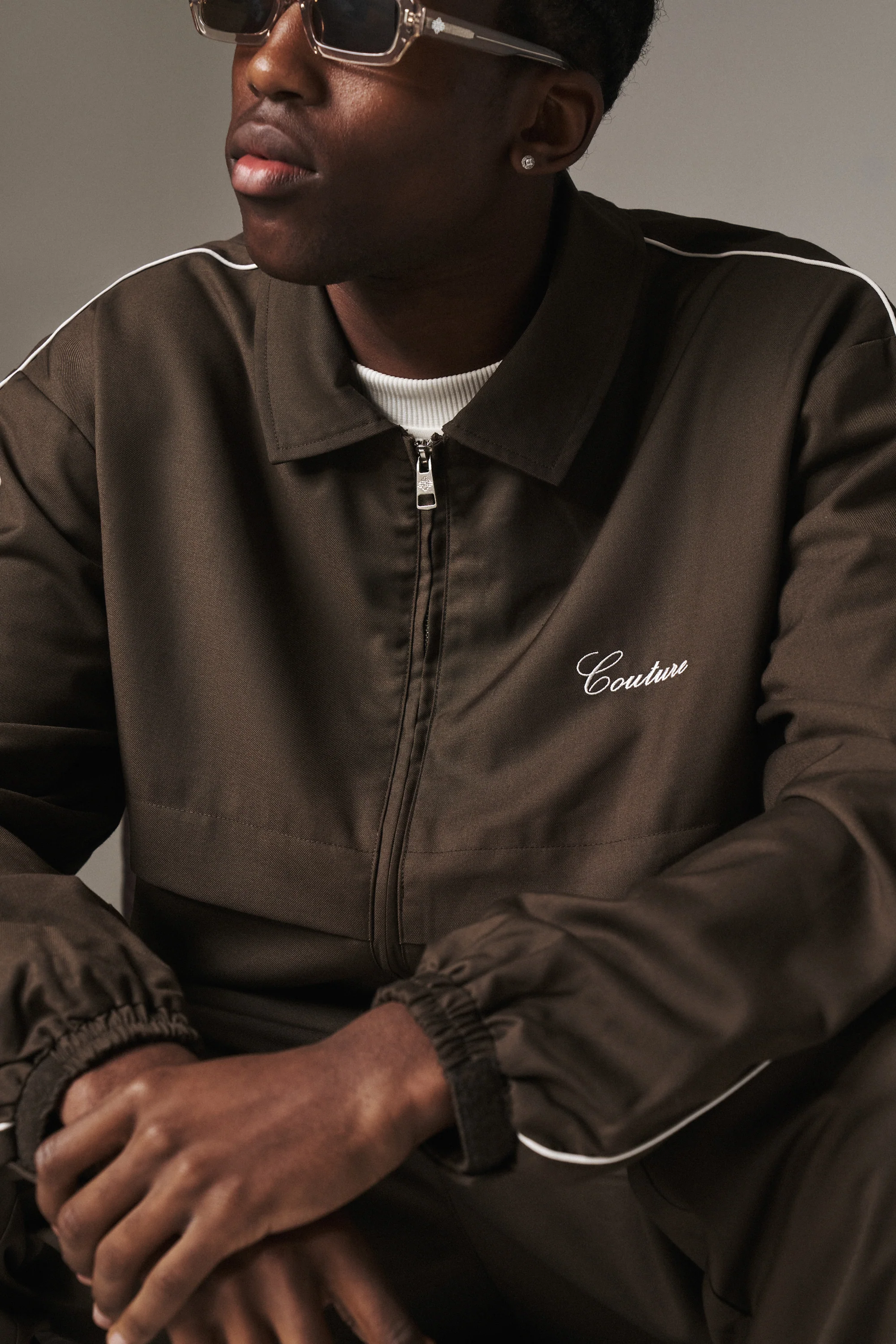 SMART PIPED TRACK JACKET - BROWN - Image 5