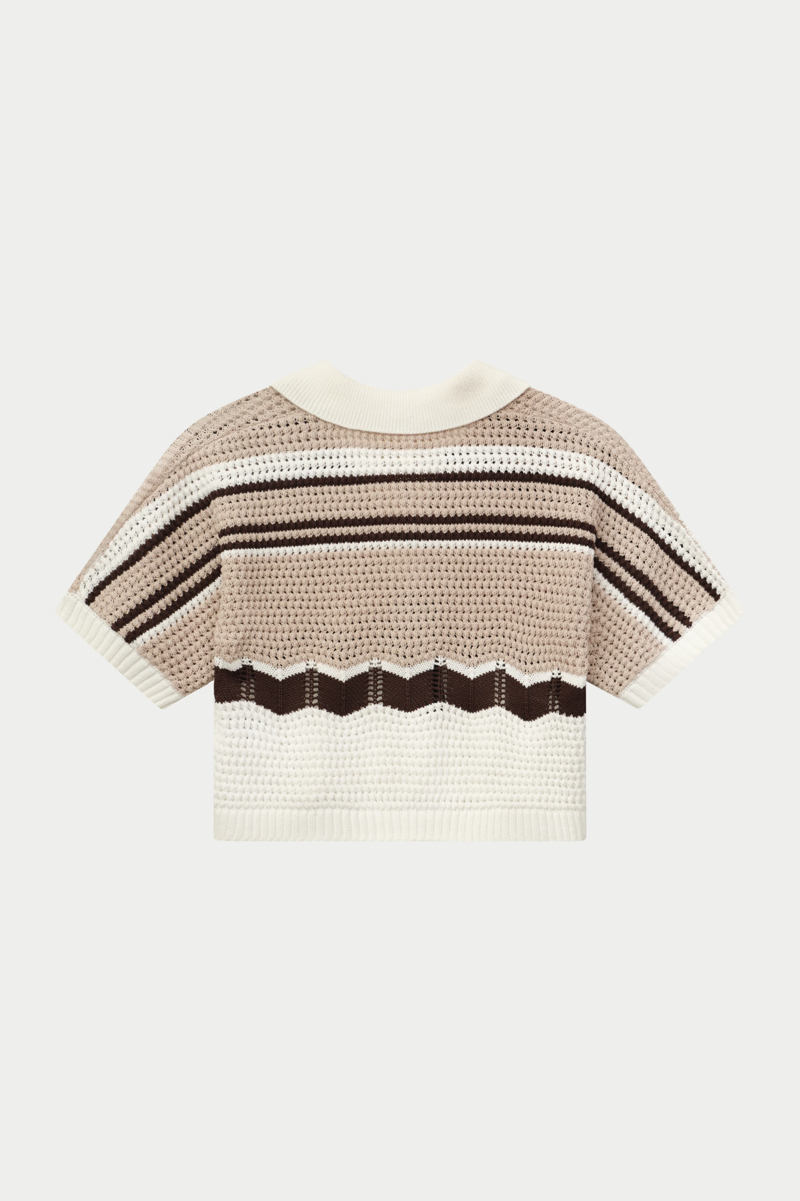 STRIPE CROCHET KNITTED OPEN COLLAR SHIRT - OFF WHITE - Image 9