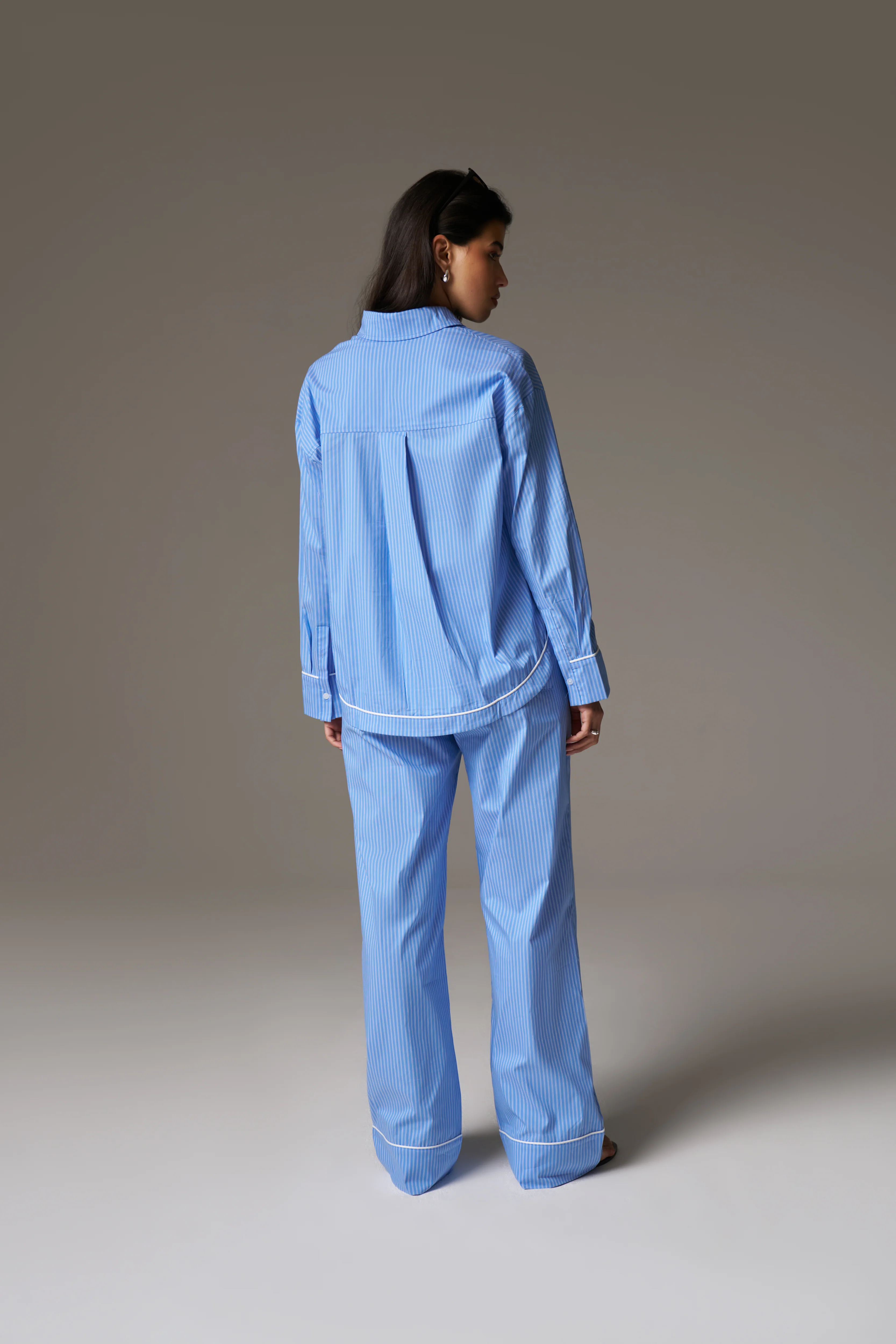 STRIPE PIPED EMBLEM SHIRT - BLUE - Image 7