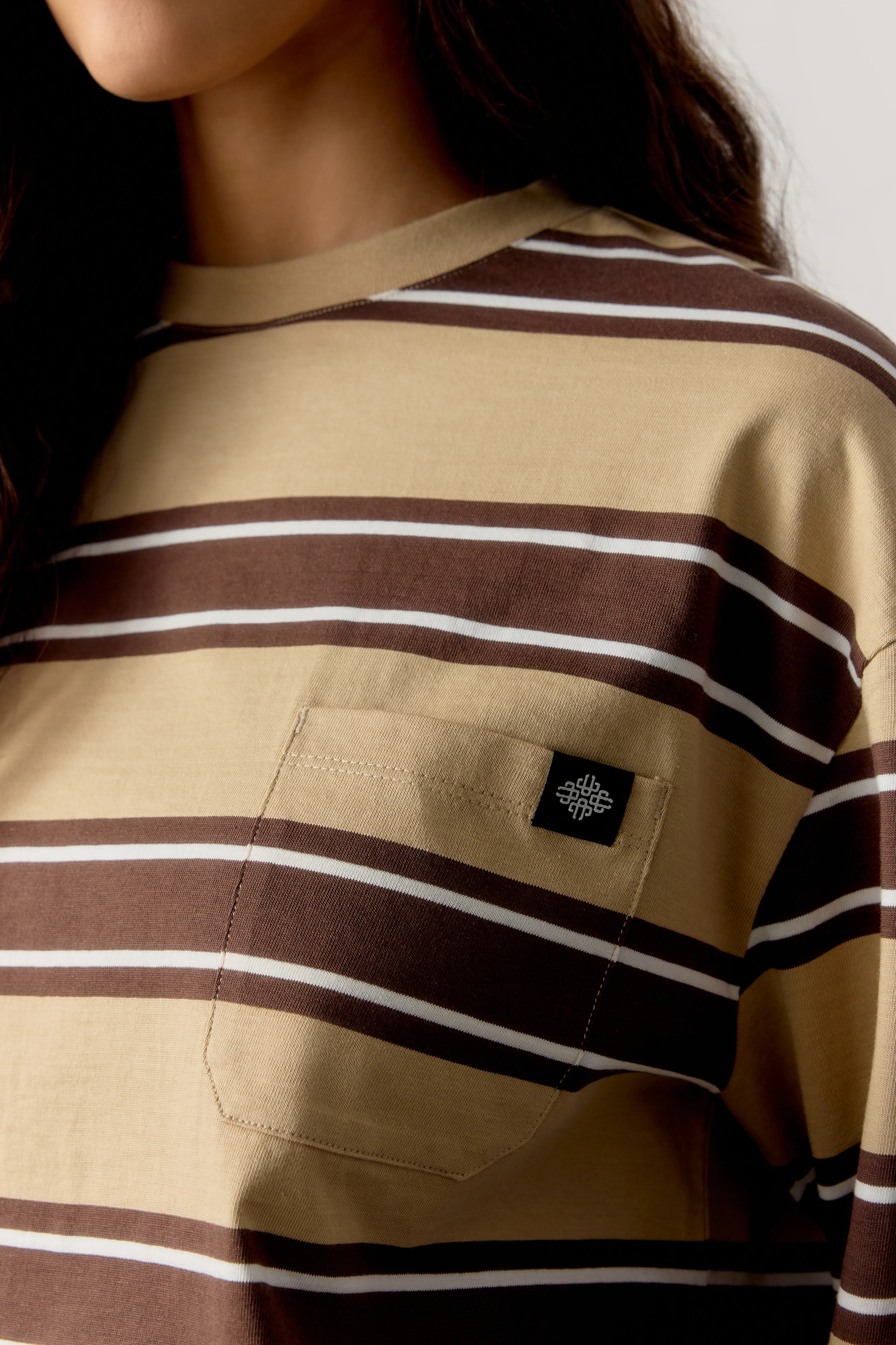 STRIPE POCKET LONG SLEEVE T SHIRT - CHOCOLATE - Image 4
