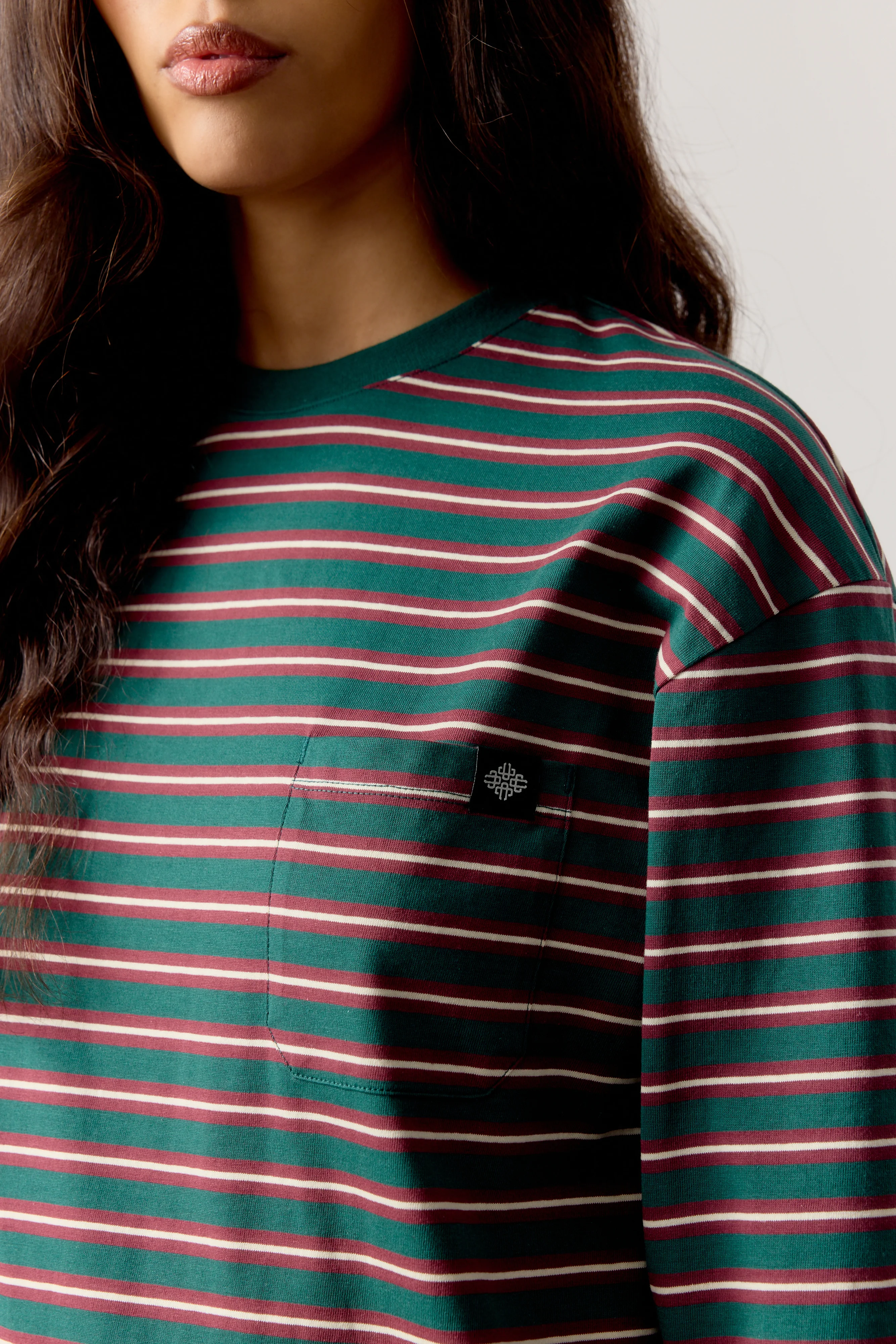 STRIPE POCKET LONG SLEEVE T SHIRT - FOREST GREEN - Image 6