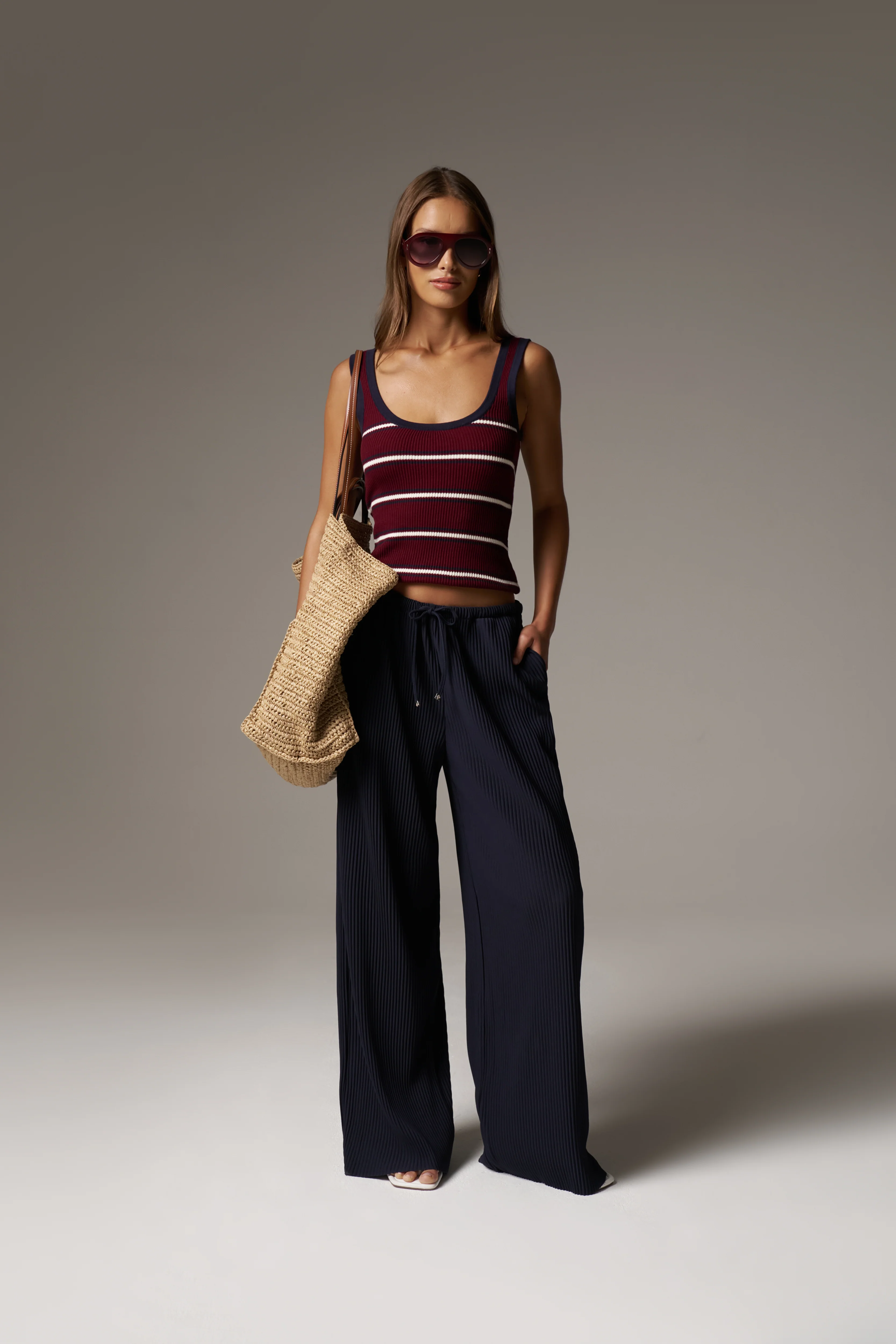 STRIPE RIBBED VEST TOP - BURGUNDY - Image 12