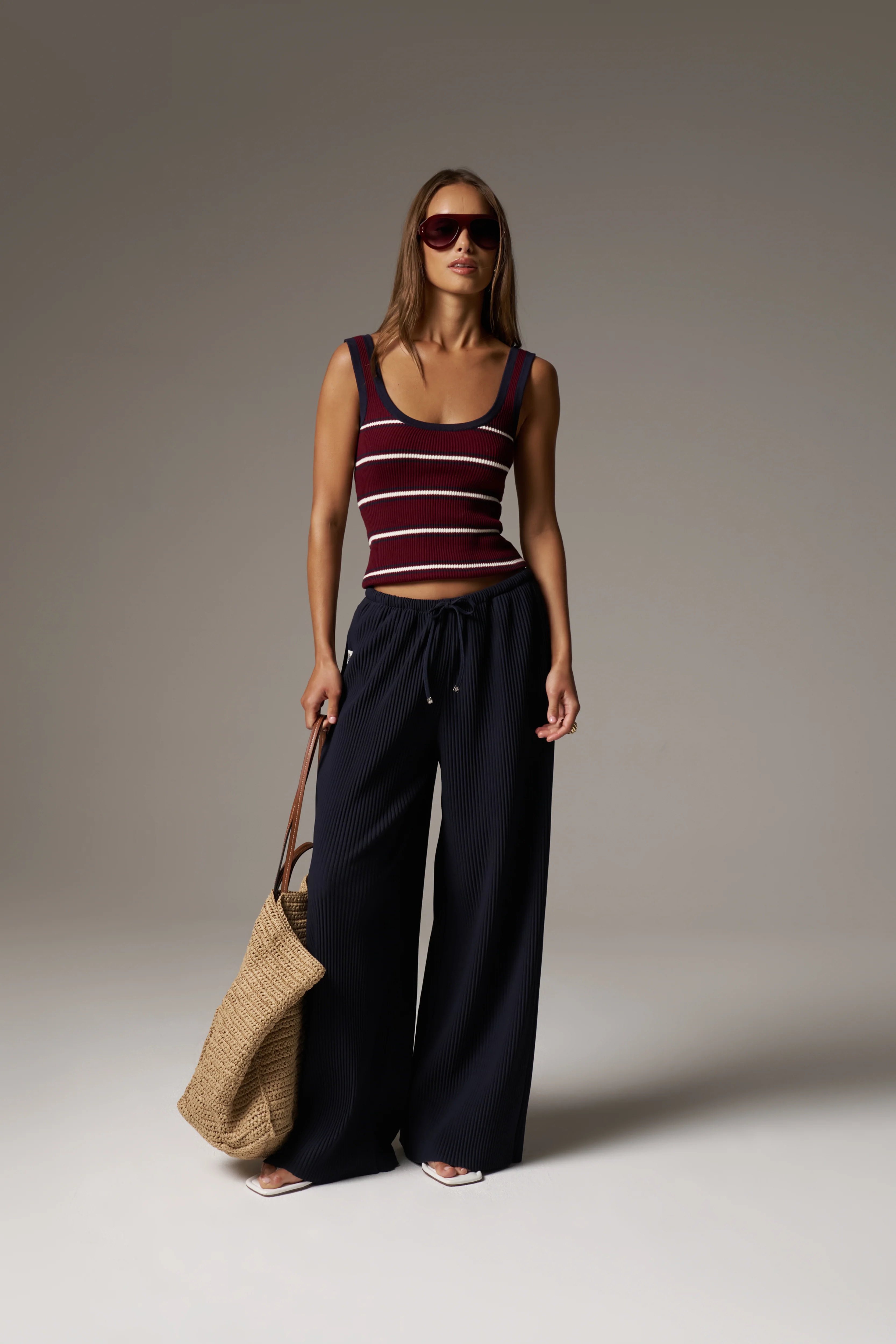 STRIPE RIBBED VEST TOP - BURGUNDY - Image 5