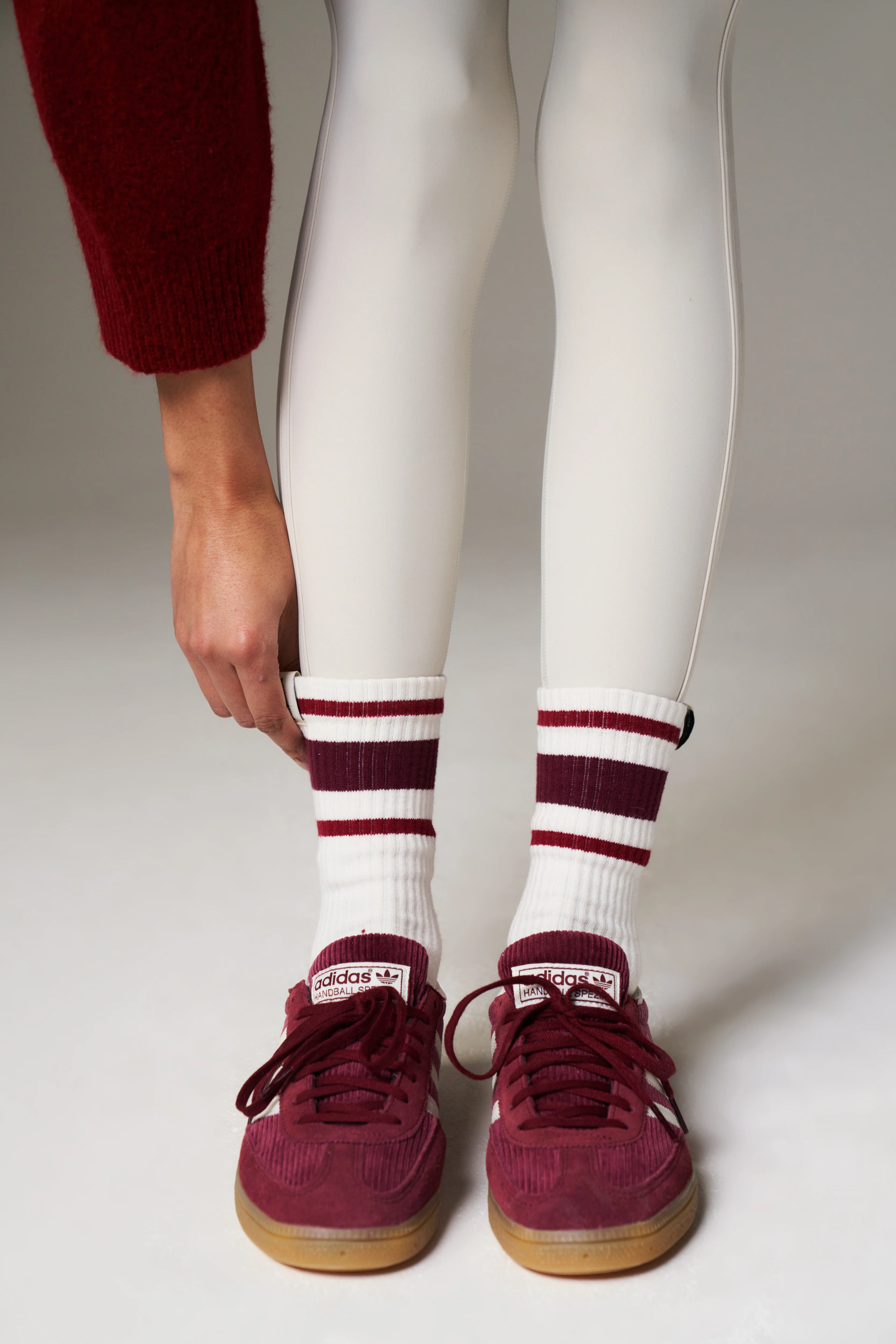 STRIPED BRANDED LABEL SOCK - BURGUNDY - Image 3