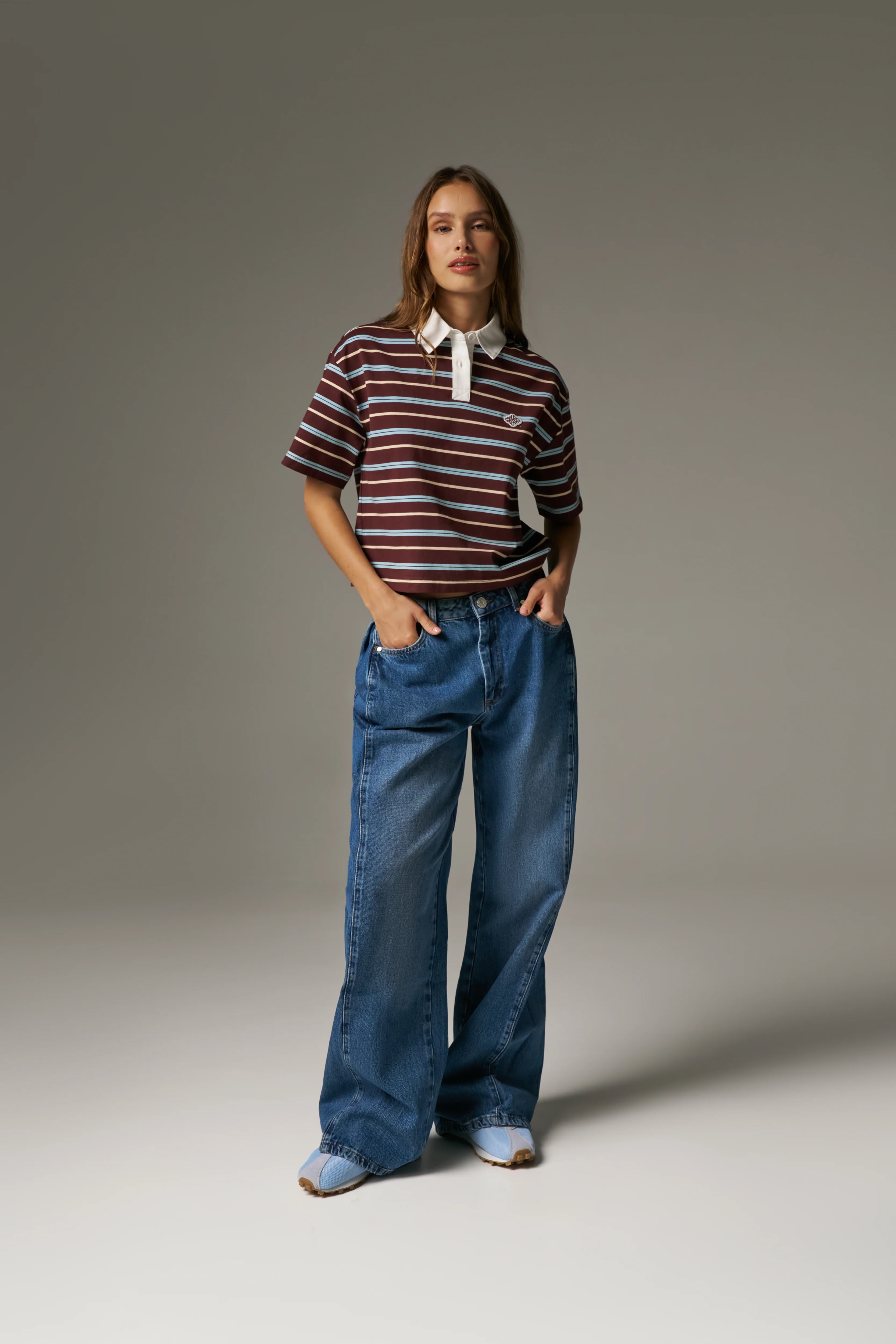 STRIPED POLO TEE - CHOCOLATE - Image 3