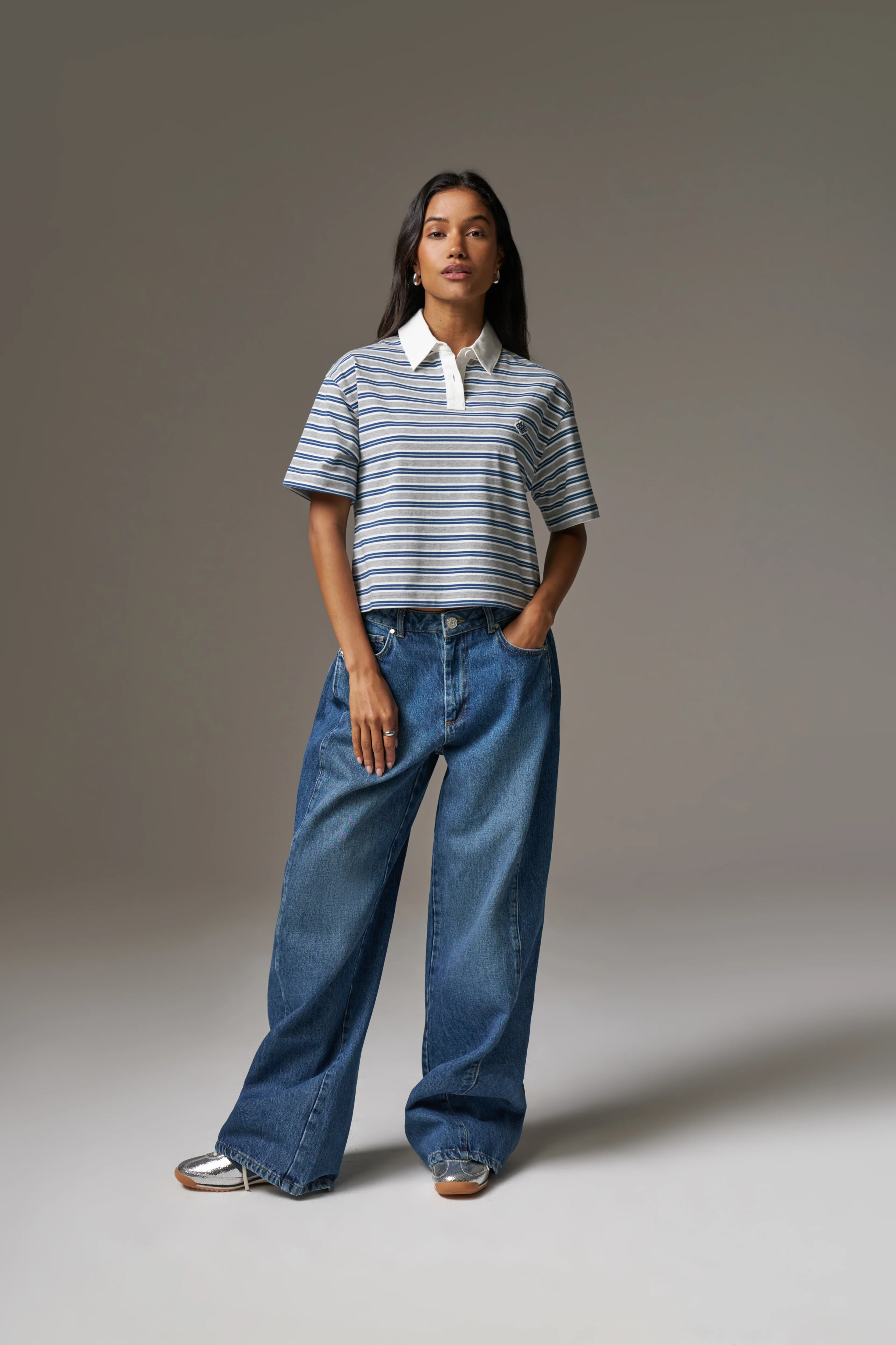 STRIPED POLO TEE - GREY - Image 3