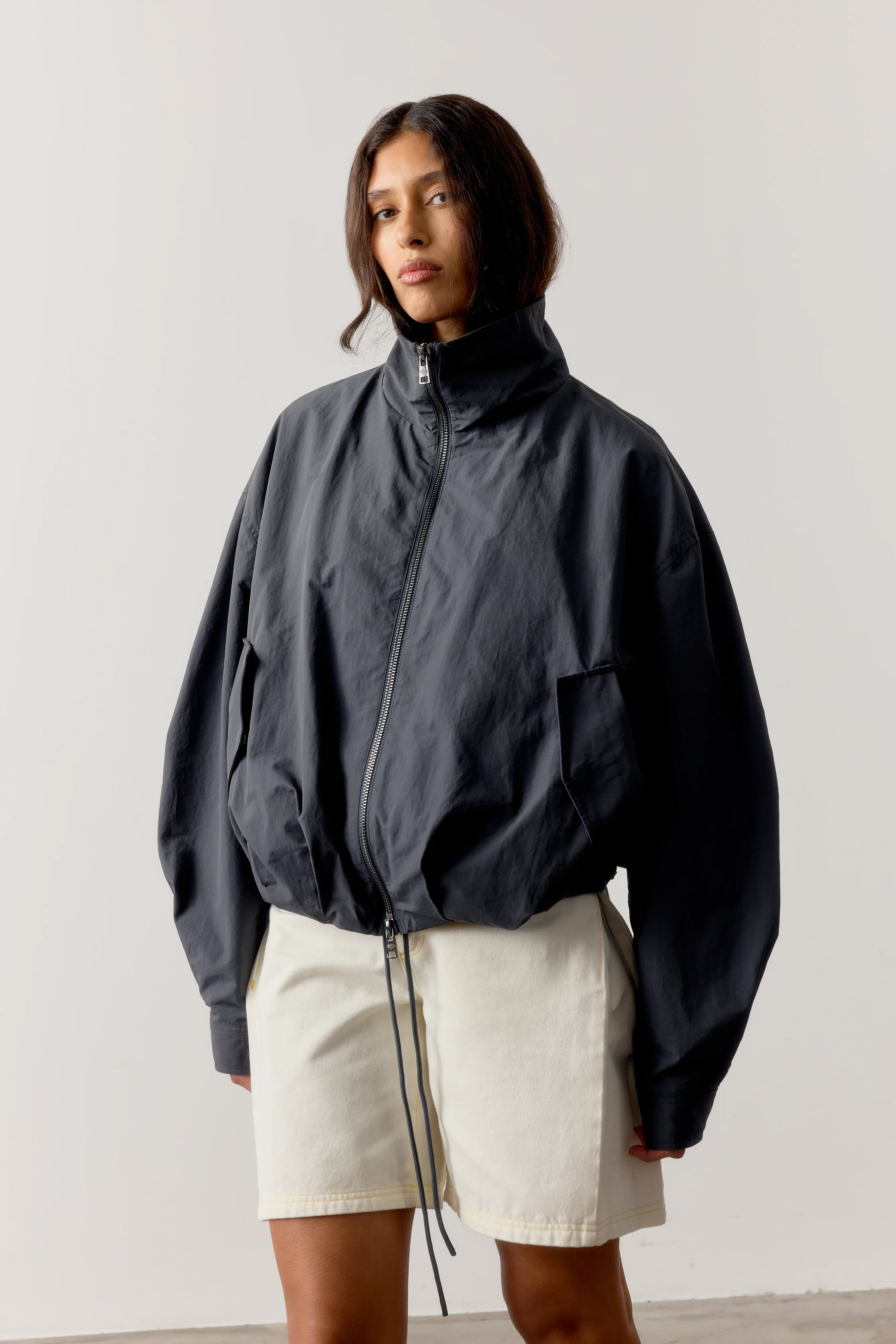 TECHNICAL FUNNEL NECK JACKET - CHARCOAL - Image 2