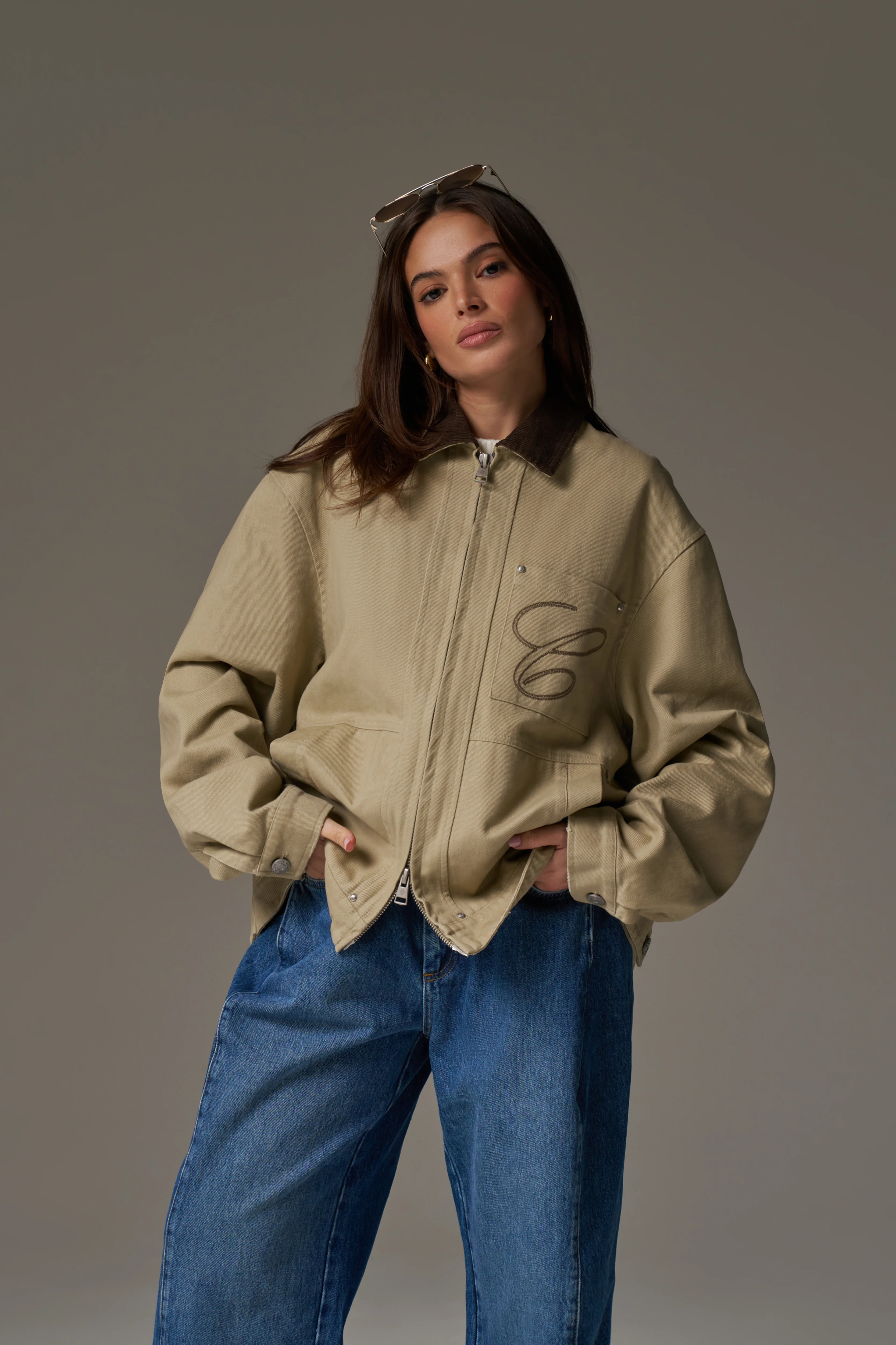 TWILL CONTRAST COLLAR JACKET - BEIGE - Image 3