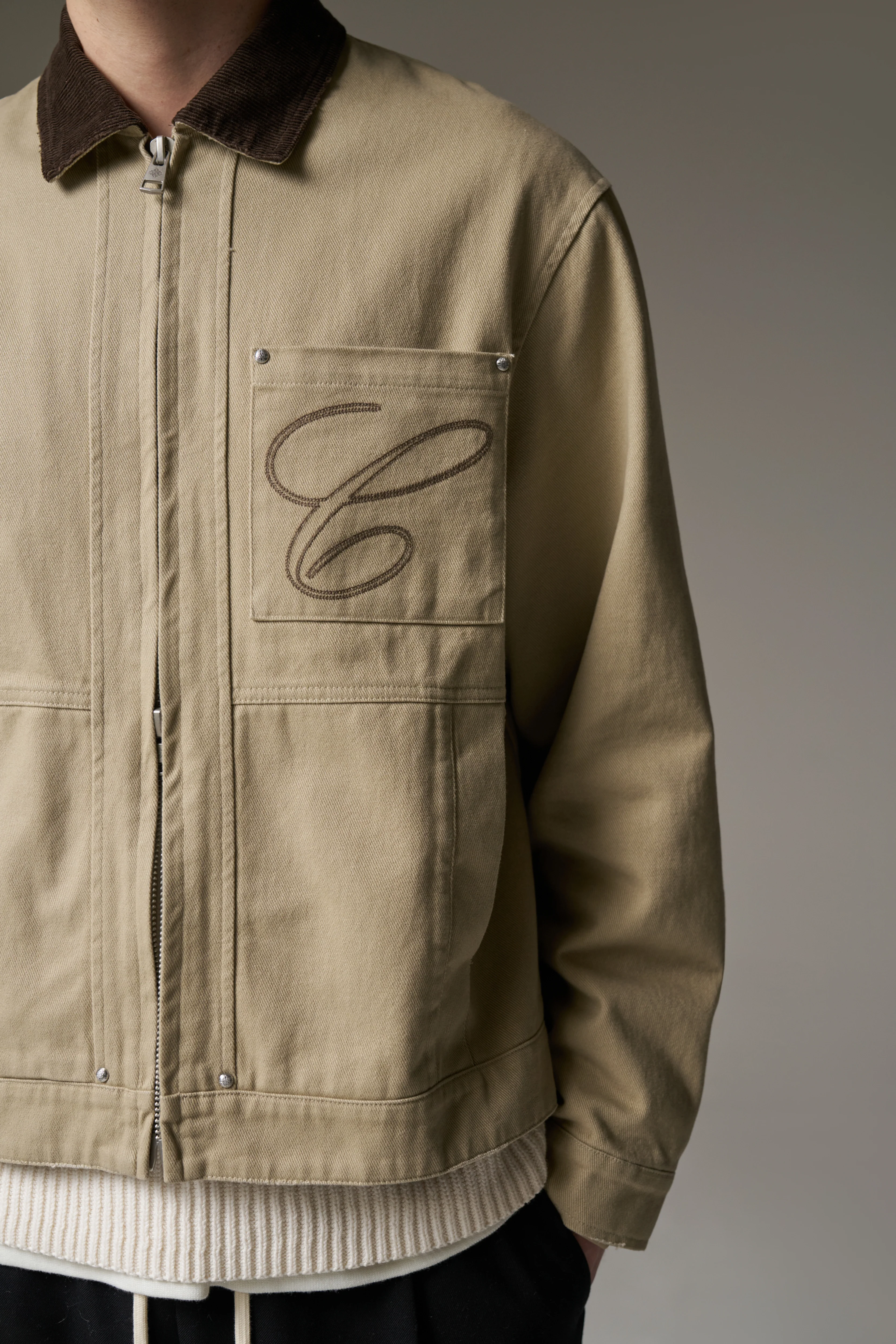 TWILL CONTRAST COLLAR JACKET - BEIGE - Image 7