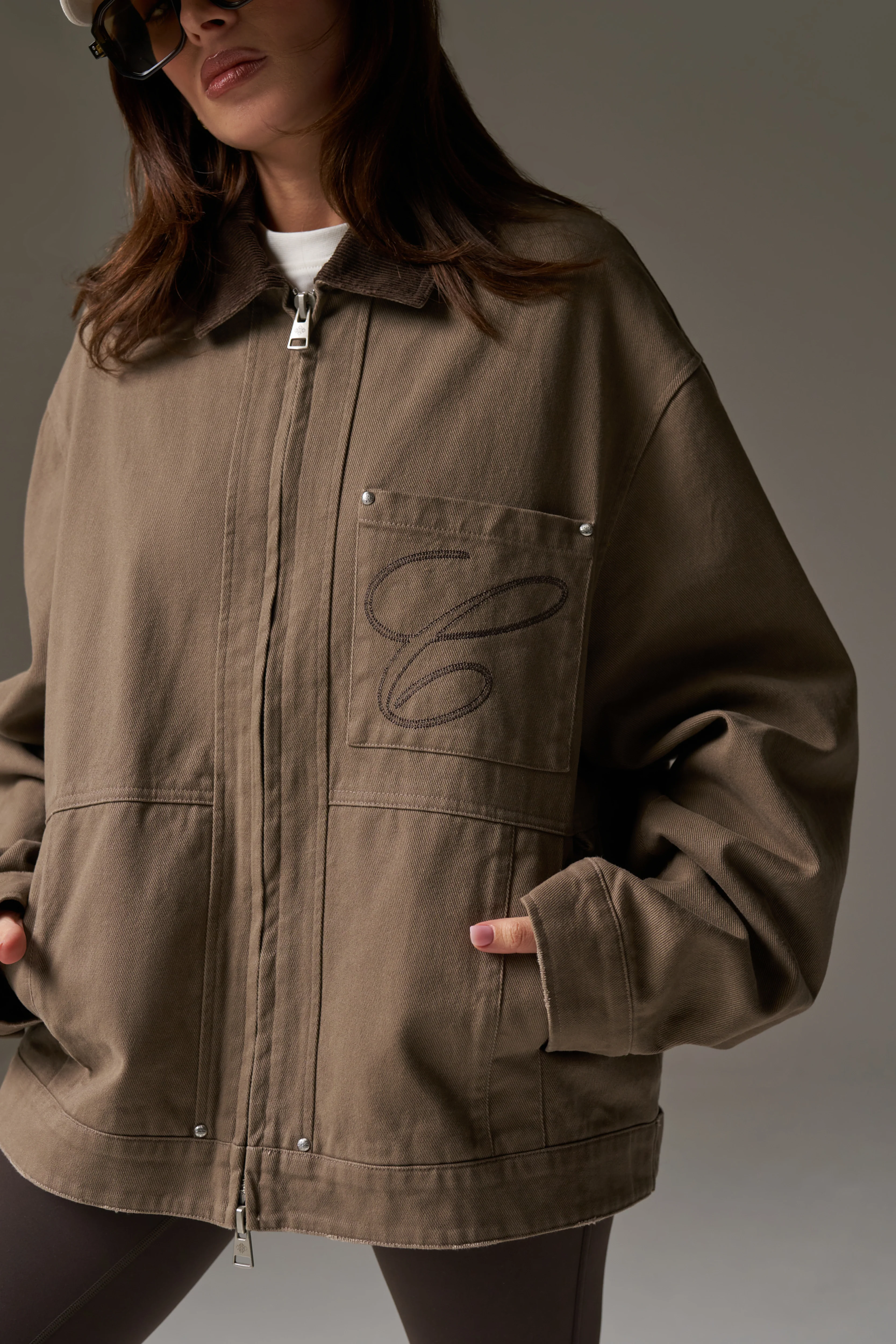 TWILL CONTRAST COLLAR JACKET - WASHED BROWN - Image 10