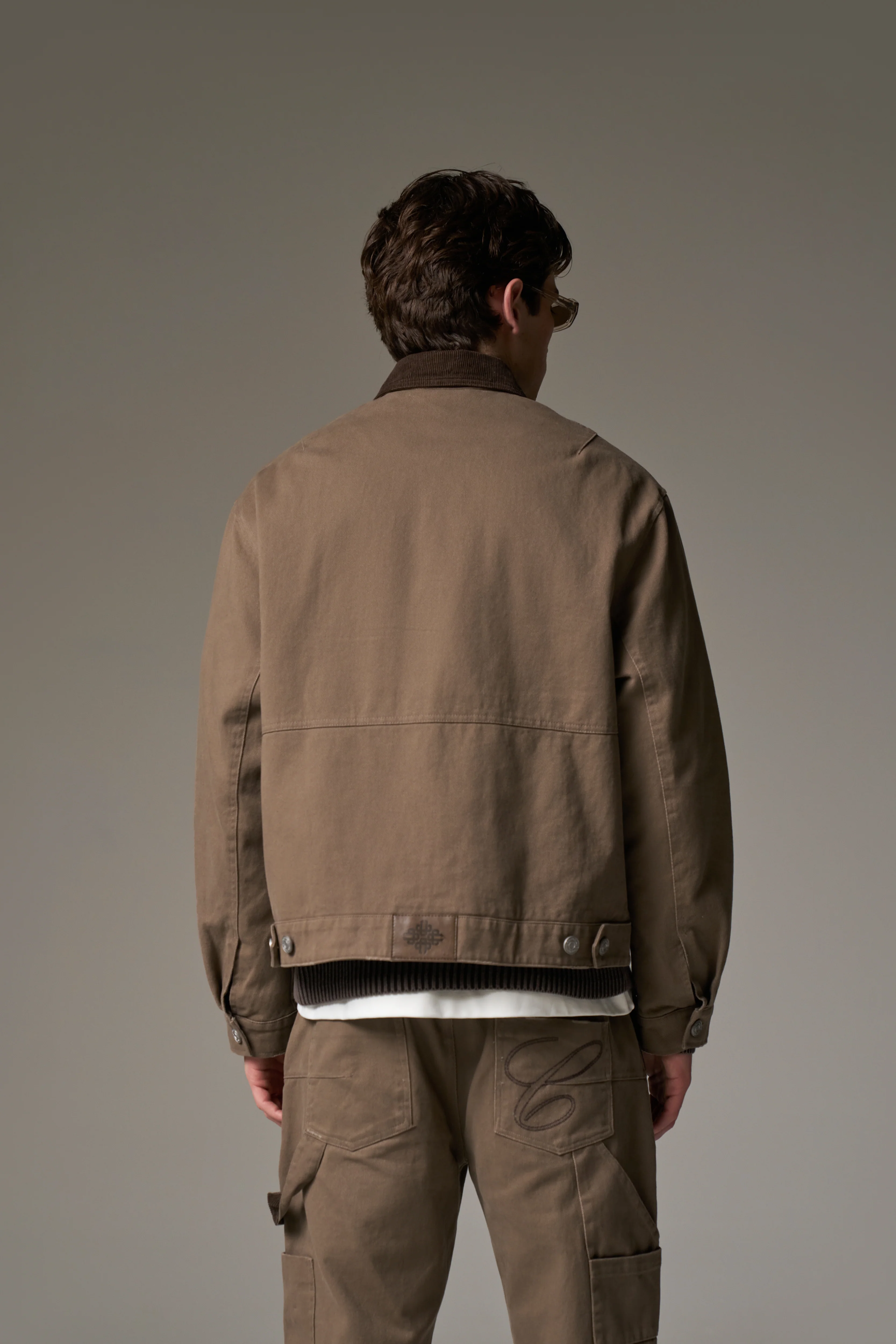 TWILL CONTRAST COLLAR JACKET - WASHED BROWN - Image 11