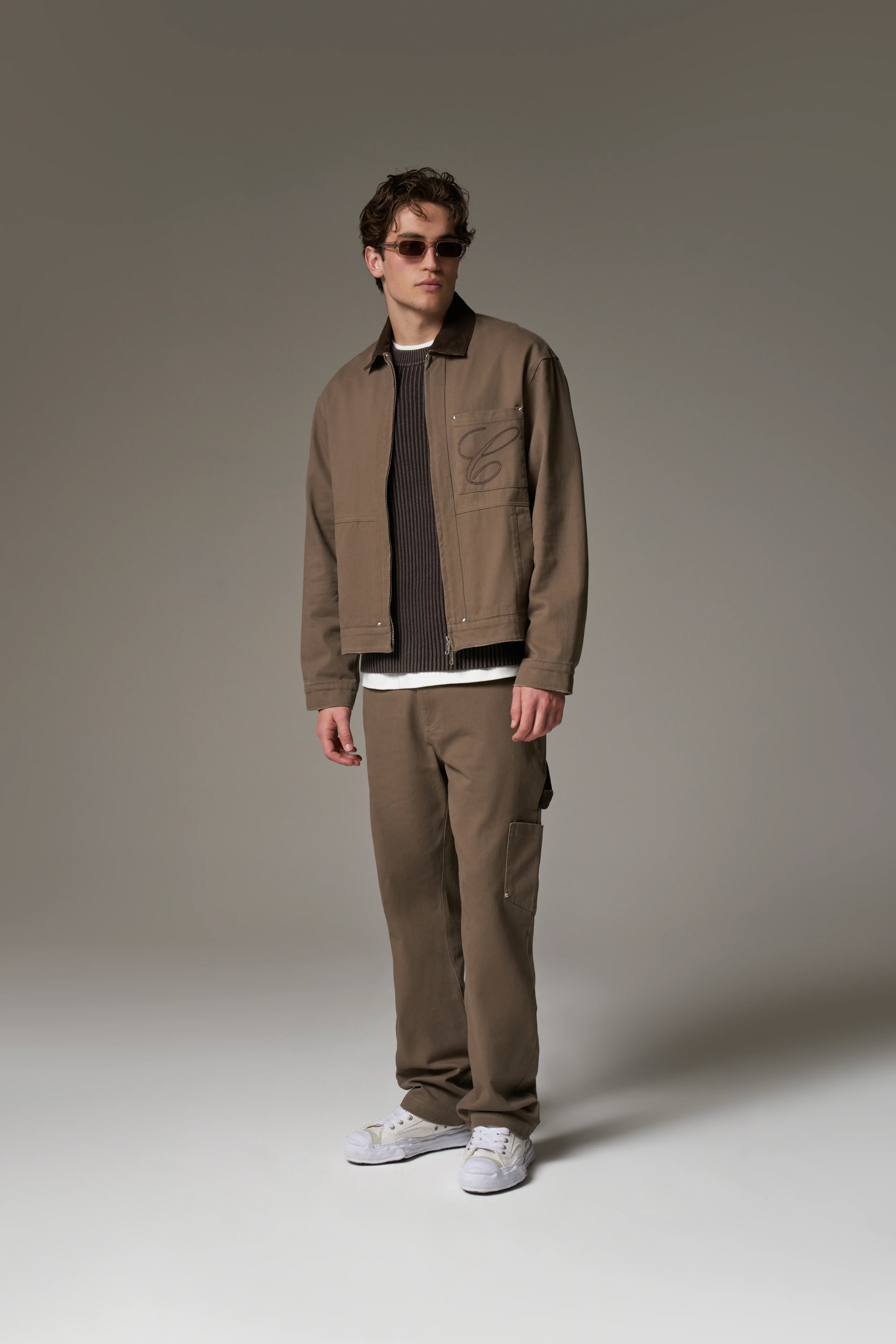 TWILL CONTRAST COLLAR JACKET - WASHED BROWN - Image 7