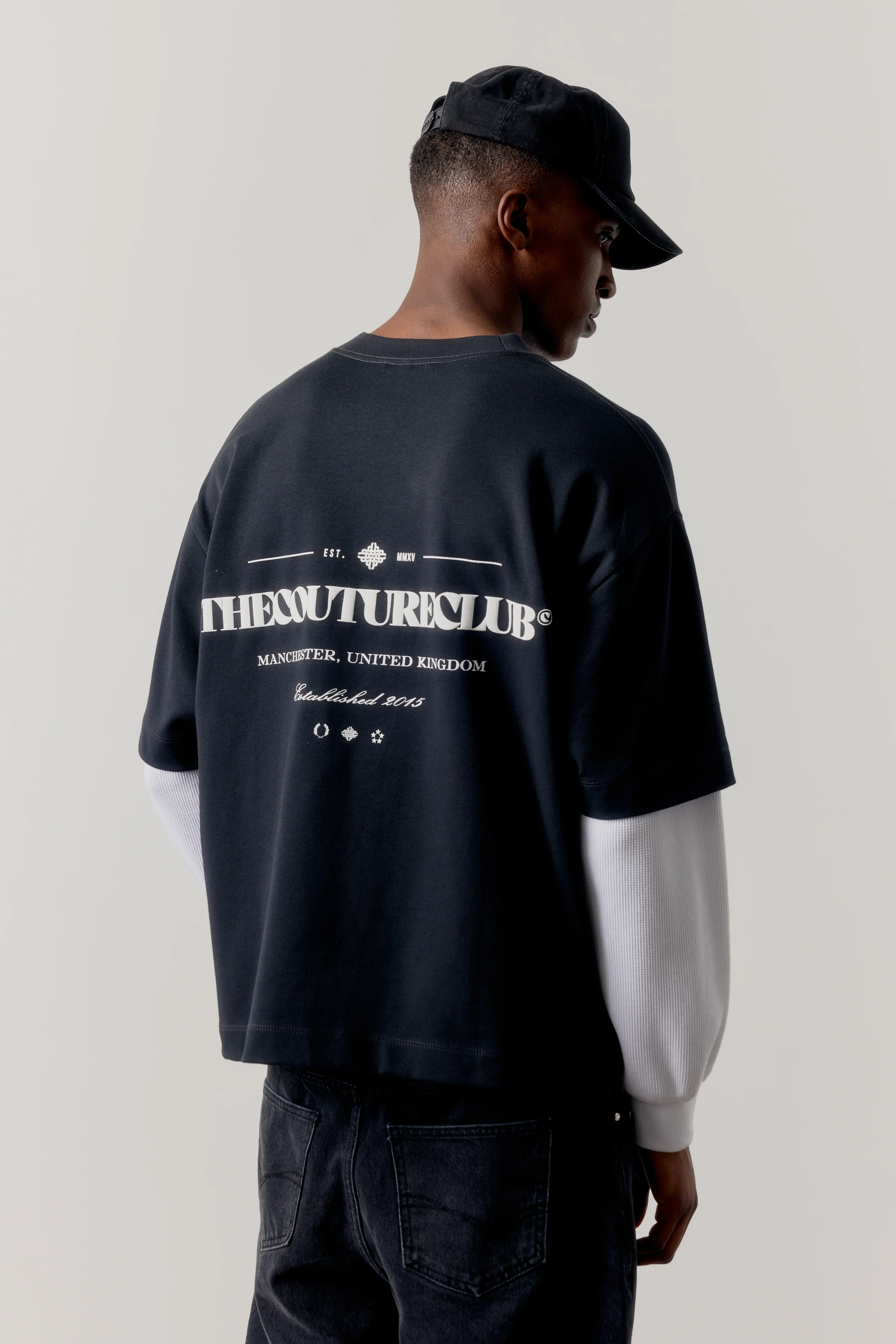 WAFFLE DOUBLE LAYER GRAPHIC T-SHIRT - BLACK - Image 5