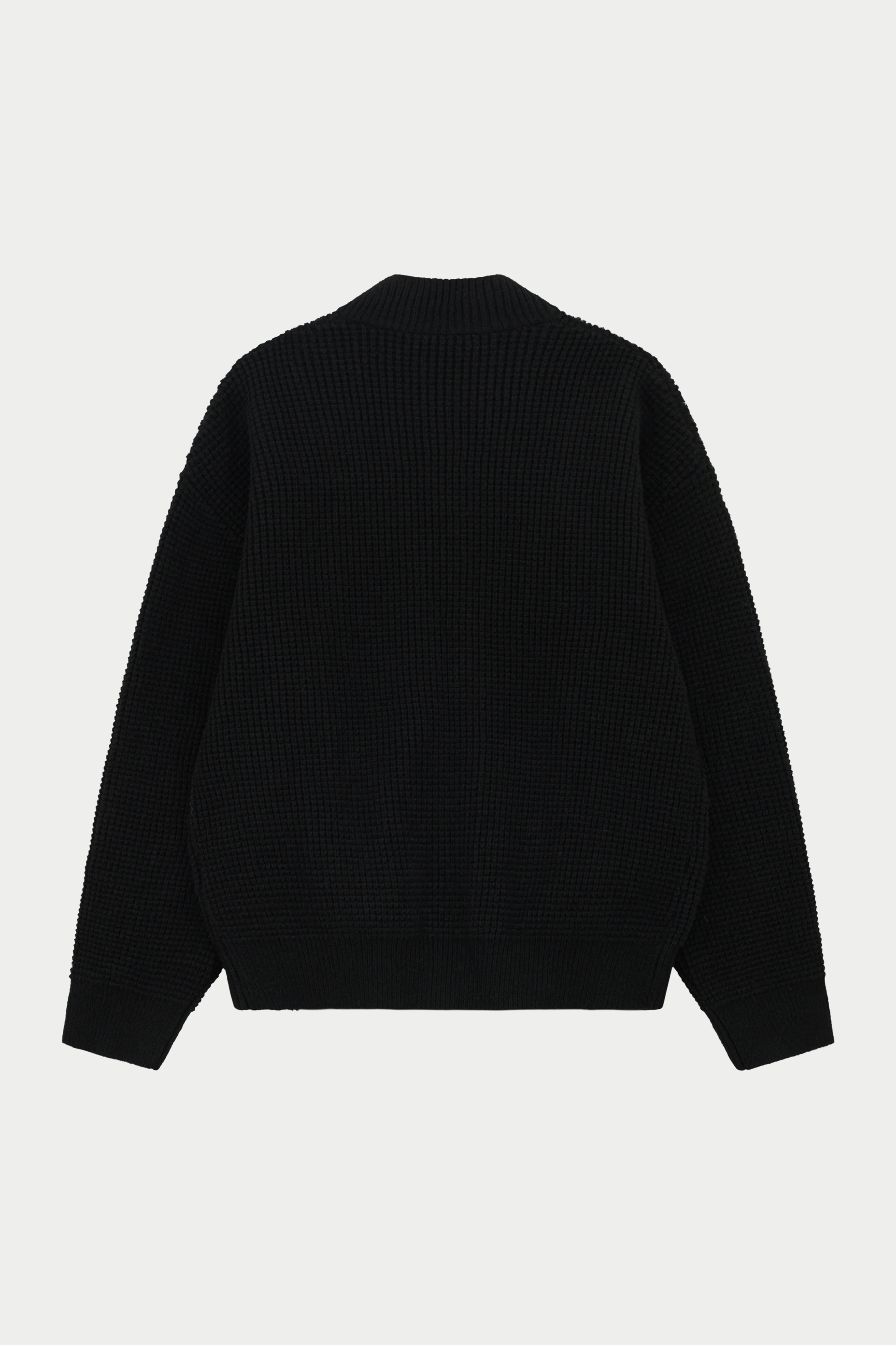 WAFFLE KNIT FUNNEL NECK ZIP THROUGH - BLACK - Image 8