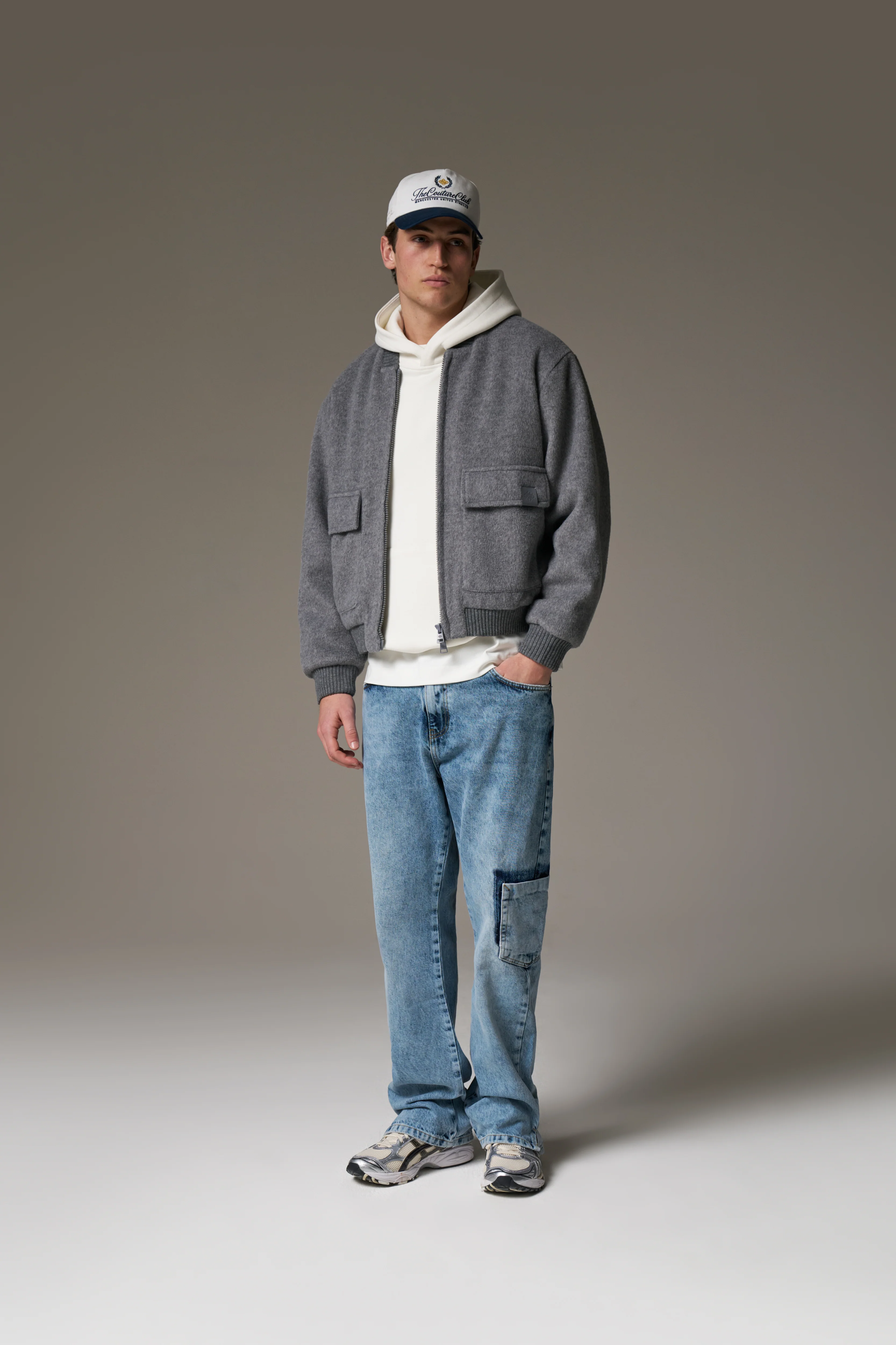 WOOL BLEND BOMBER JACKET - GREY MARL - Image 11