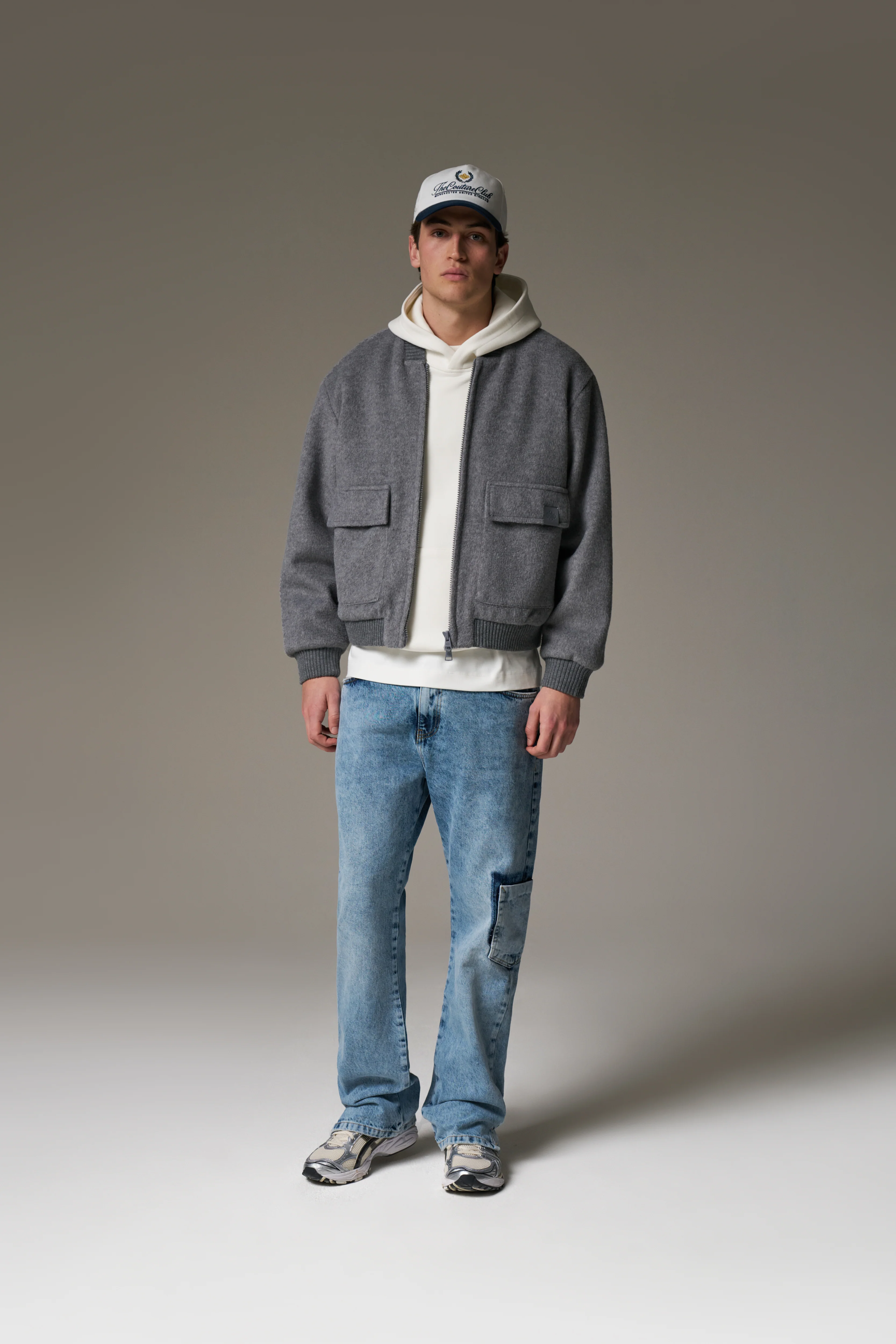WOOL BLEND BOMBER JACKET - GREY MARL - Image 5