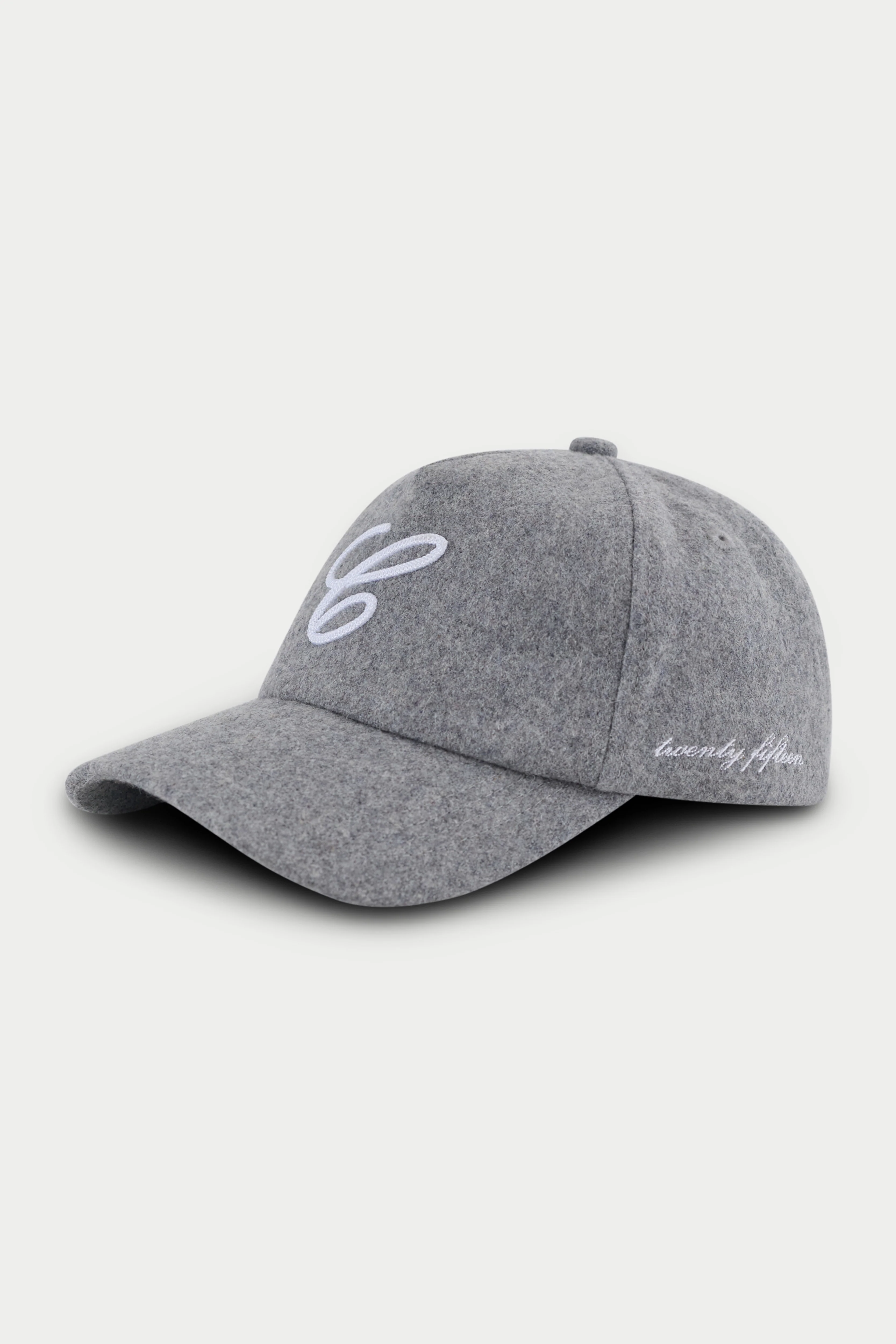 WOOL SCRIPT EMBROIDERED CAP - GREY