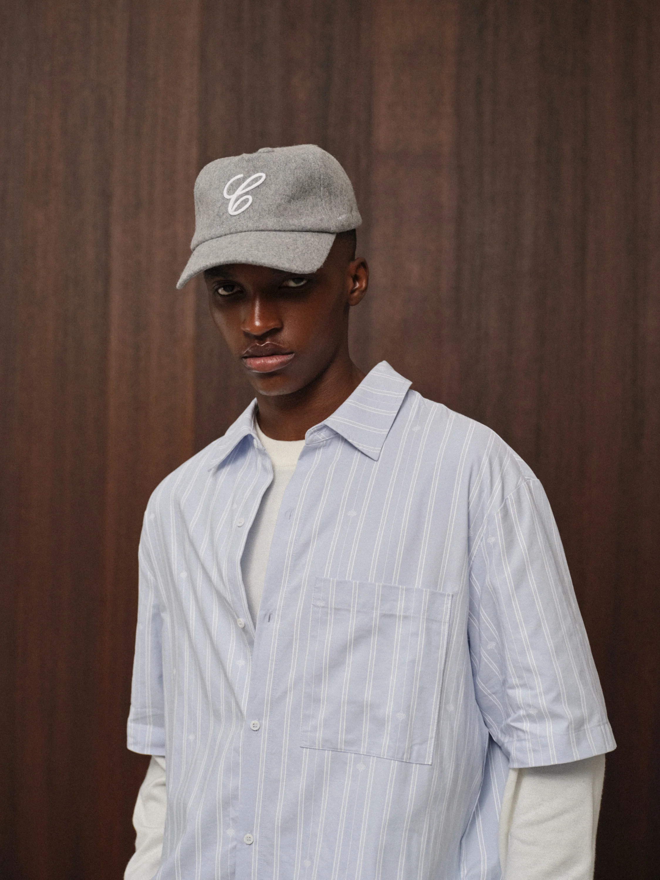 WOOL SCRIPT EMBROIDERED CAP - GREY - Image 2